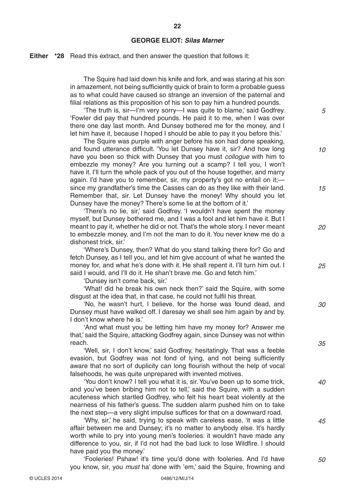 Cambridge IGCSE English - Literature 0486 2014 May/June Paper 1 · Variant 2 question paper, page 22 of 28