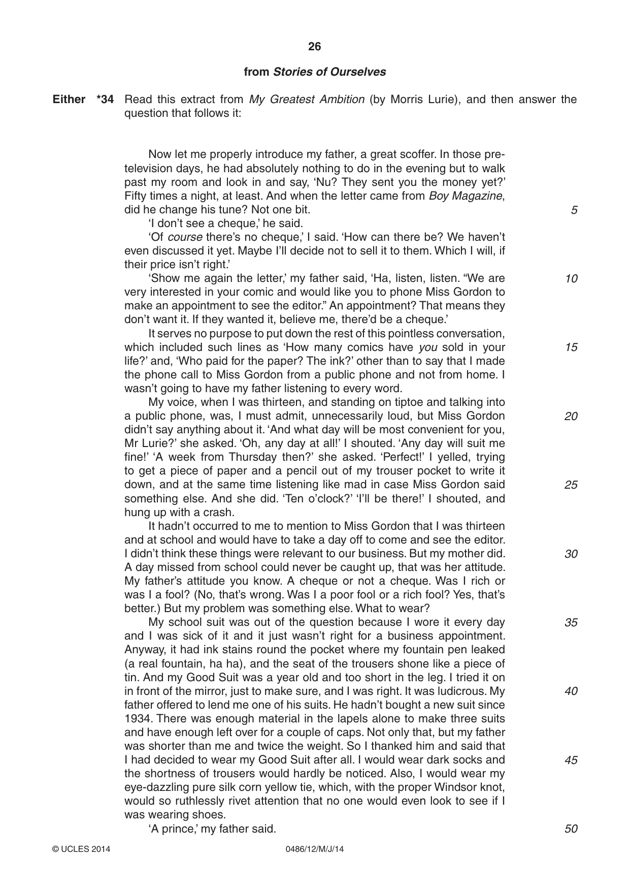Cambridge IGCSE English - Literature 0486 2014 May/June Paper 1 · Variant 2 question paper, page 26 of 28