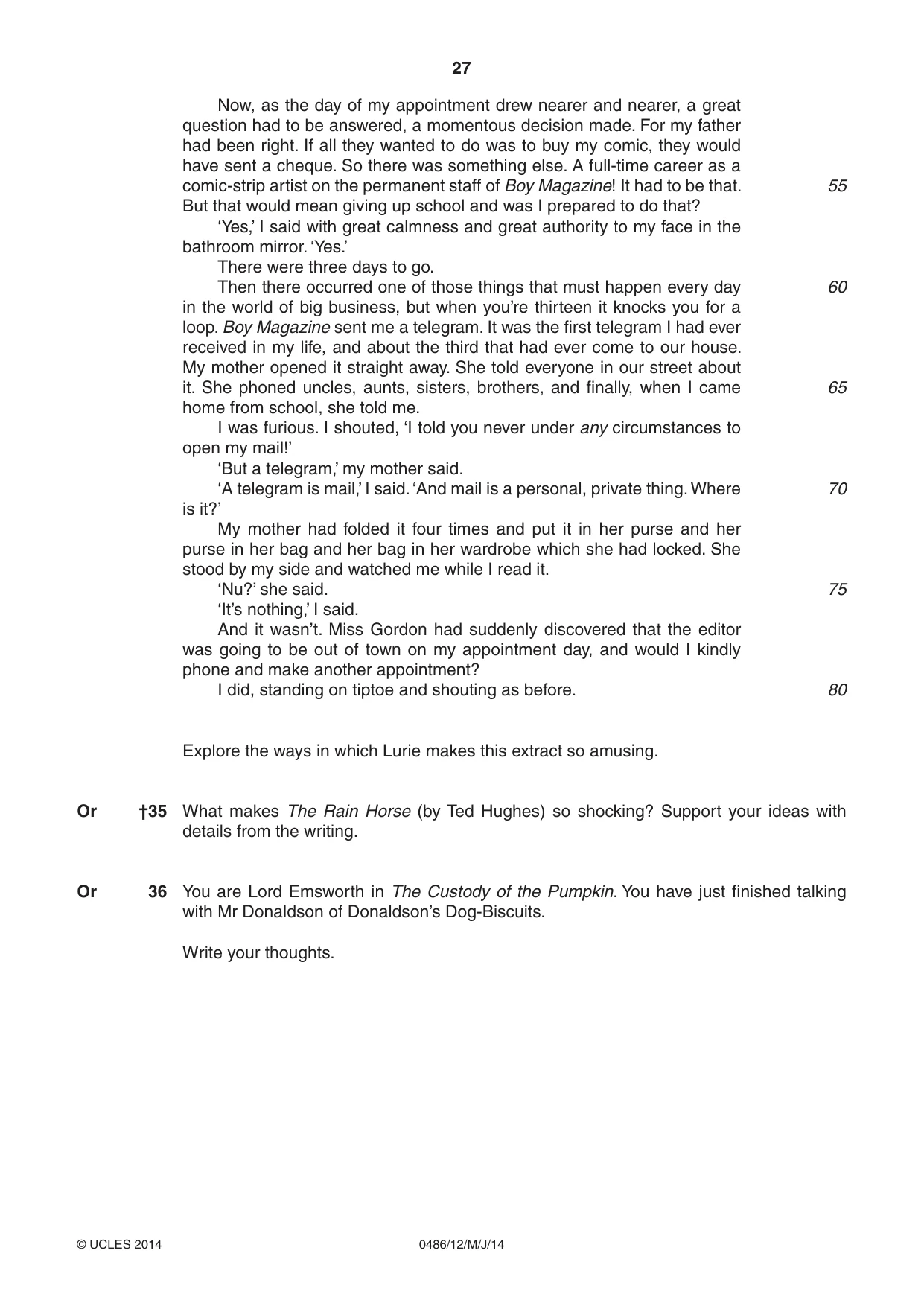 Cambridge IGCSE English - Literature 0486 2014 May/June Paper 1 · Variant 2 question paper, page 27 of 28