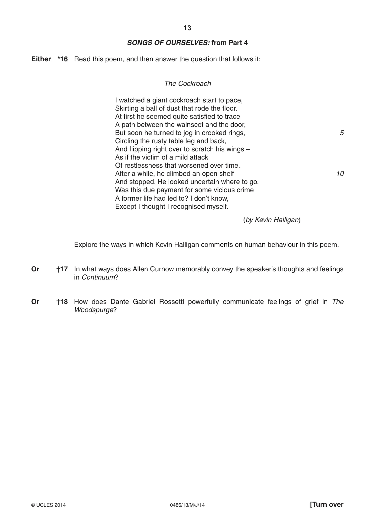 Cambridge IGCSE English - Literature 0486 2014 May/June Paper 1 · Variant 3 question paper, page 13 of 28
