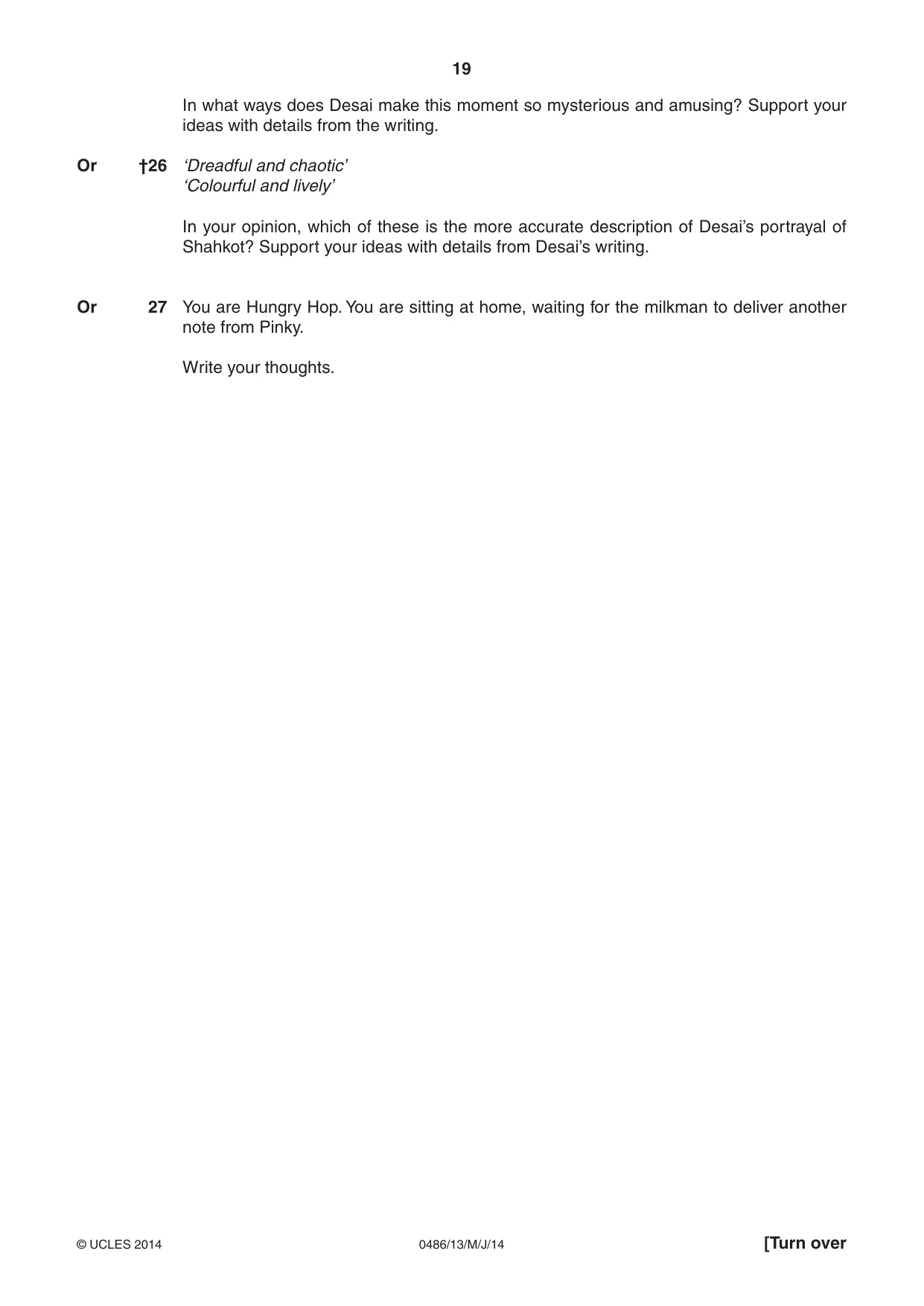Cambridge IGCSE English - Literature 0486 2014 May/June Paper 1 · Variant 3 question paper, page 19 of 28
