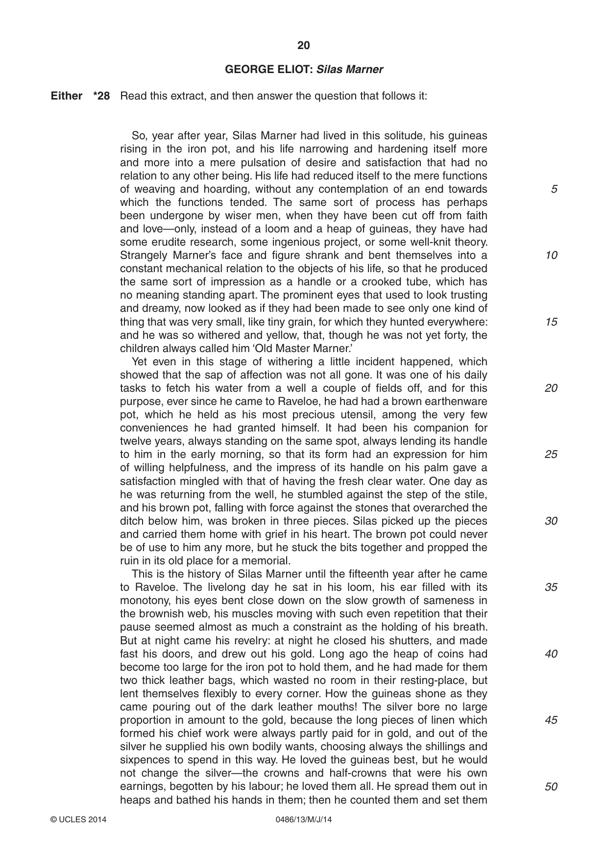 Cambridge IGCSE English - Literature 0486 2014 May/June Paper 1 · Variant 3 question paper, page 20 of 28