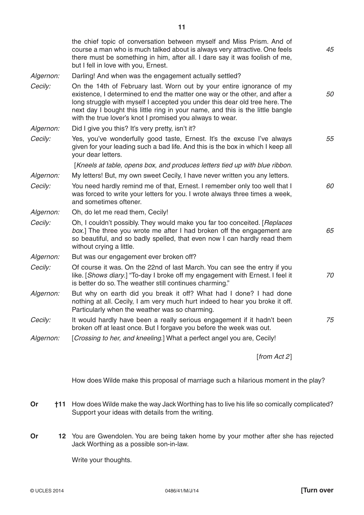 Cambridge IGCSE English - Literature 0486 2014 May/June Paper 4 · Variant 1 question paper, page 11 of 28