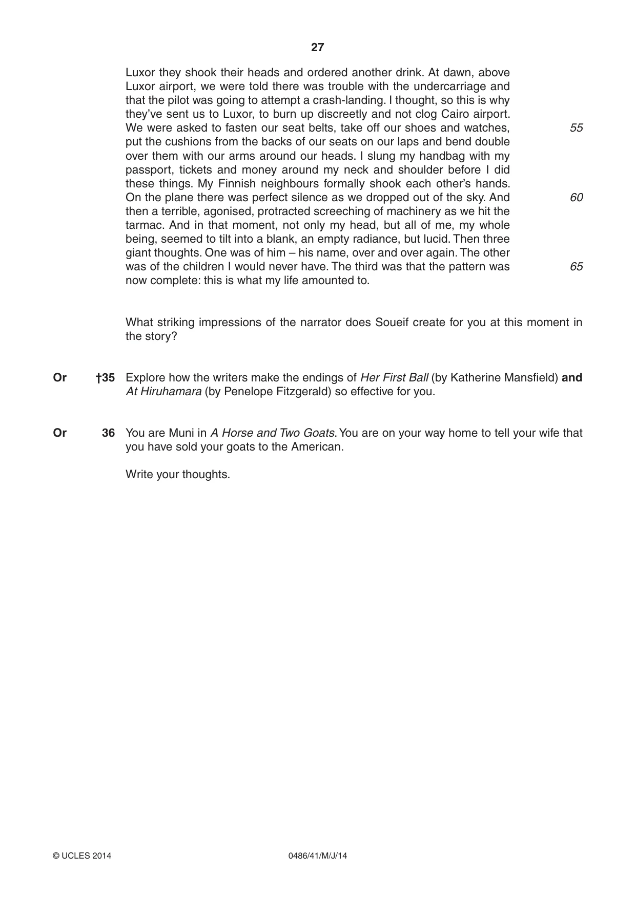Cambridge IGCSE English - Literature 0486 2014 May/June Paper 4 · Variant 1 question paper, page 27 of 28