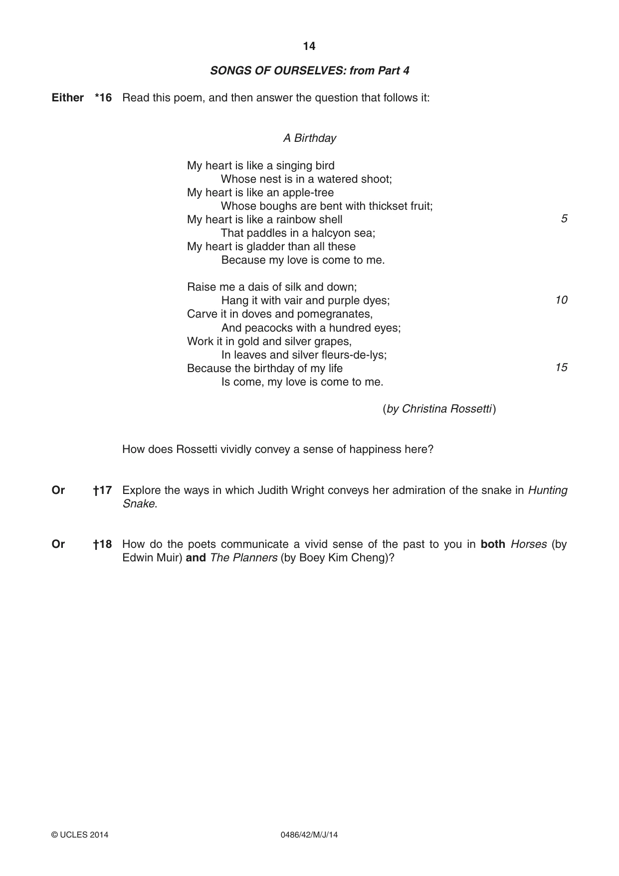 Cambridge IGCSE English - Literature 0486 2014 May/June Paper 4 · Variant 2 question paper, page 14 of 28