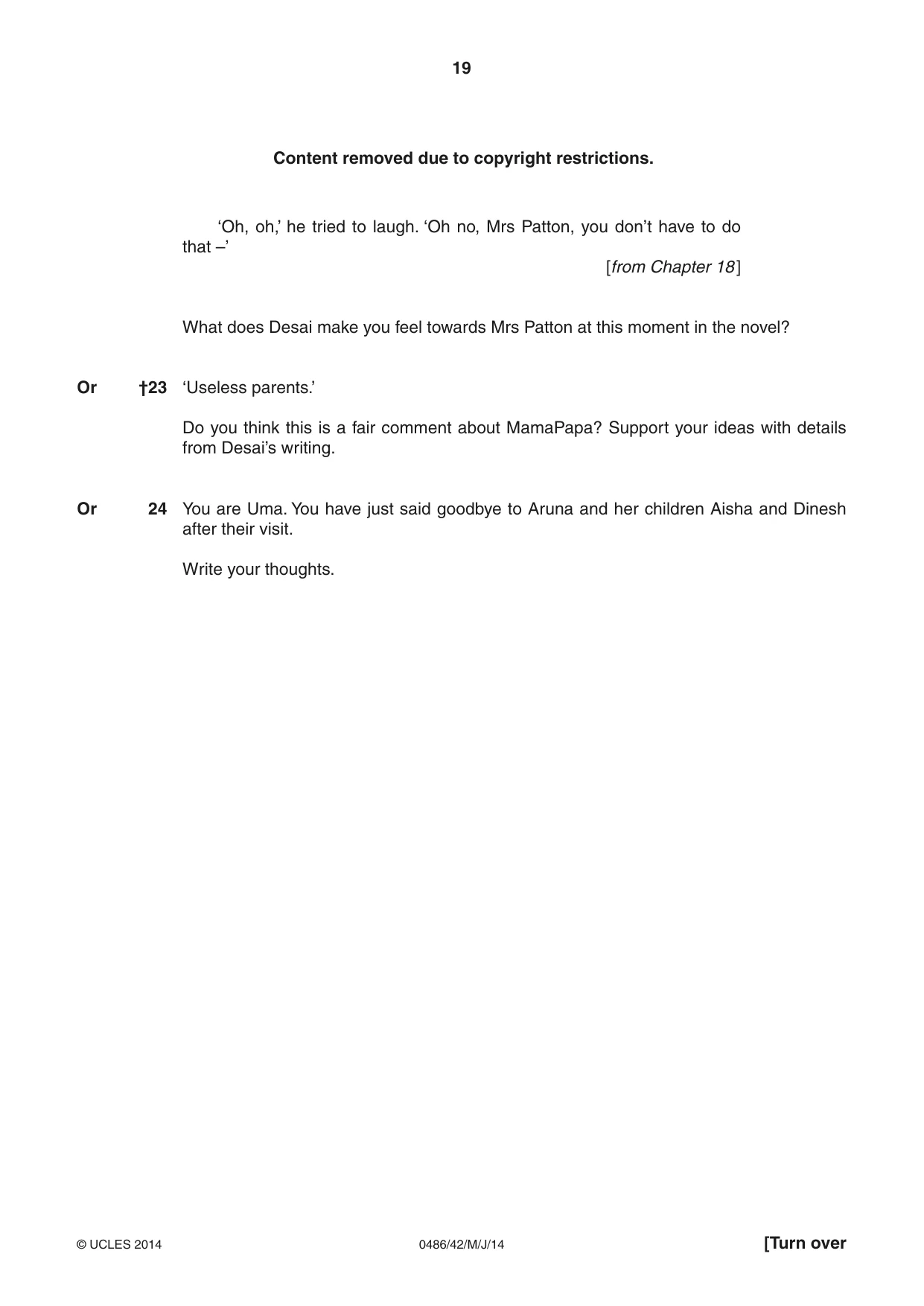 Cambridge IGCSE English - Literature 0486 2014 May/June Paper 4 · Variant 2 question paper, page 19 of 28