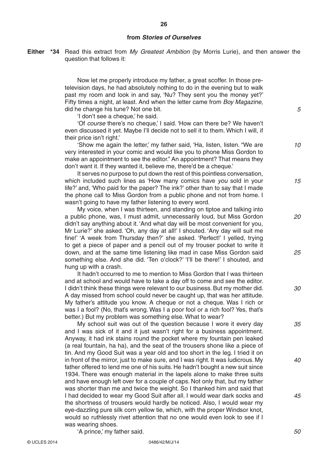 Cambridge IGCSE English - Literature 0486 2014 May/June Paper 4 · Variant 2 question paper, page 26 of 28