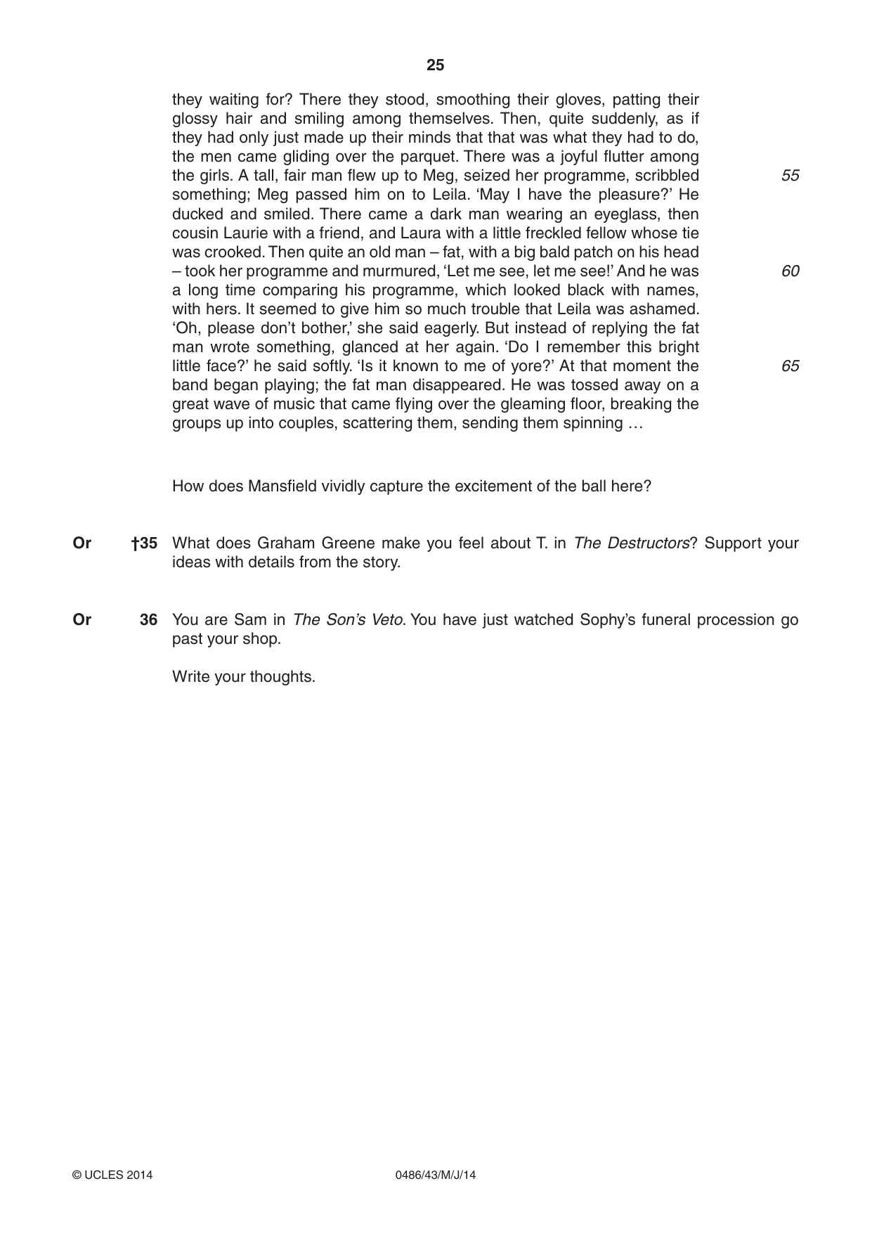 Cambridge IGCSE English - Literature 0486 2014 May/June Paper 4 · Variant 3 question paper, page 25 of 28