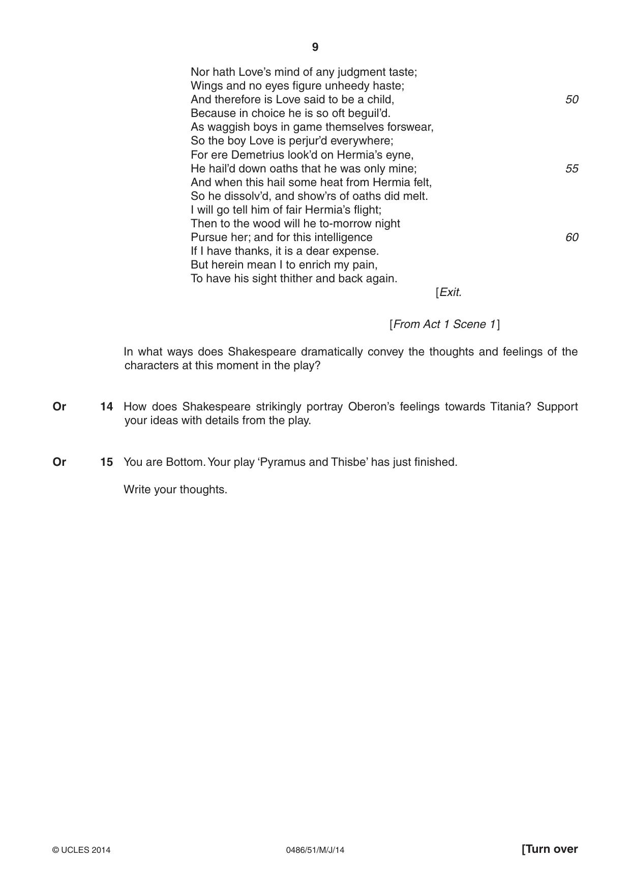 Cambridge IGCSE English - Literature 0486 2014 May/June Paper 5 · Variant 1 question paper, page 9 of 16