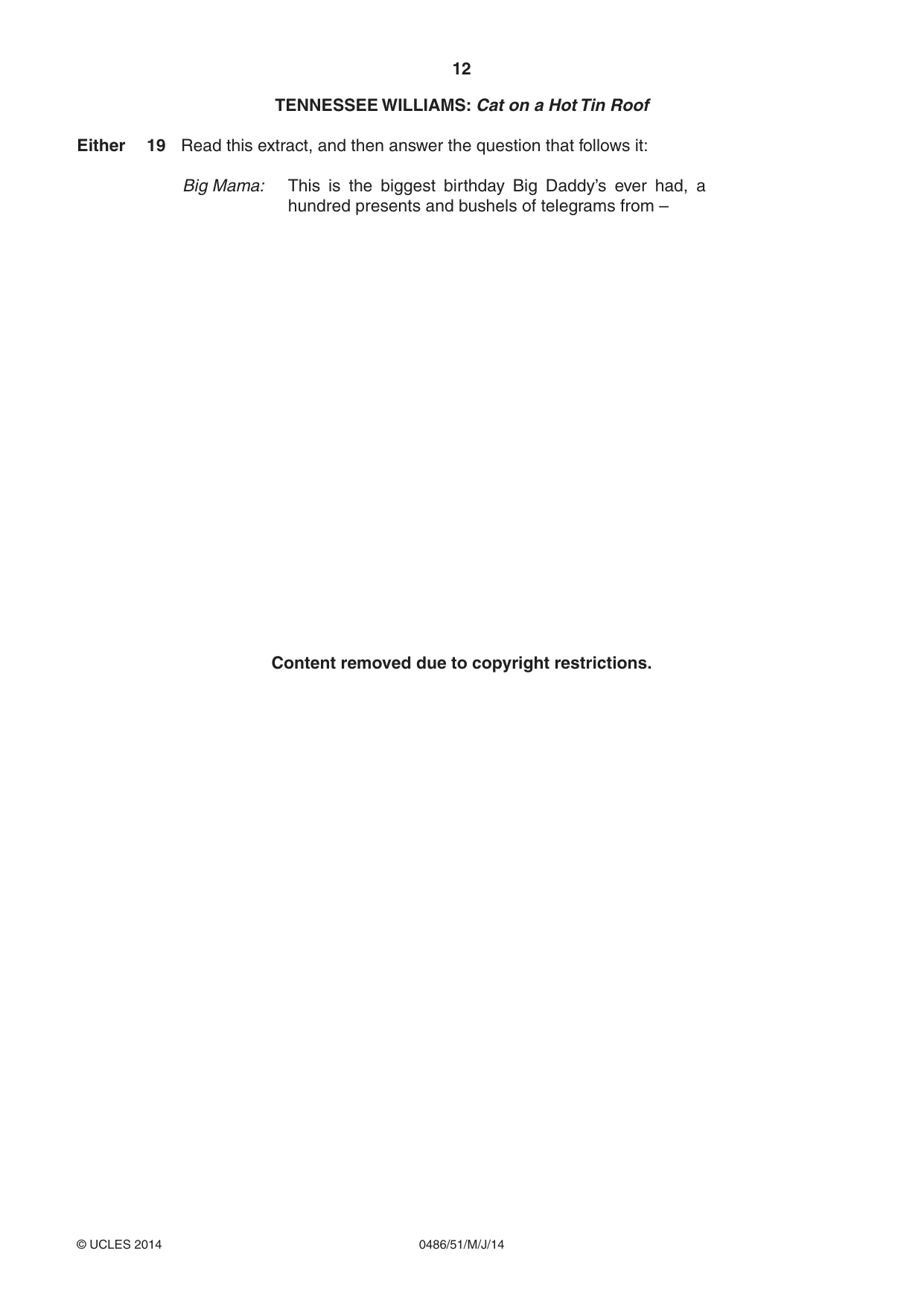Cambridge IGCSE English - Literature 0486 2014 May/June Paper 5 · Variant 1 question paper, page 12 of 16