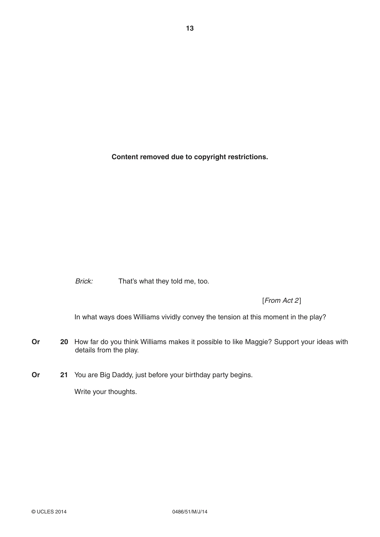 Cambridge IGCSE English - Literature 0486 2014 May/June Paper 5 · Variant 1 question paper, page 13 of 16