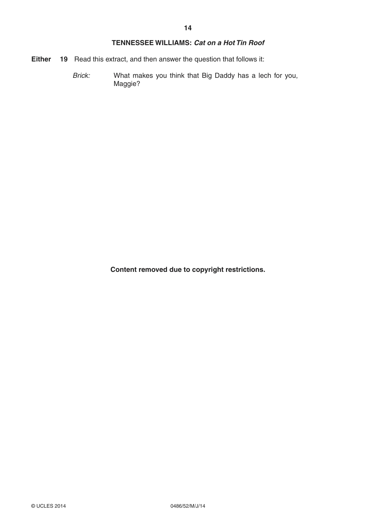 Cambridge IGCSE English - Literature 0486 2014 May/June Paper 5 · Variant 2 question paper, page 14 of 16