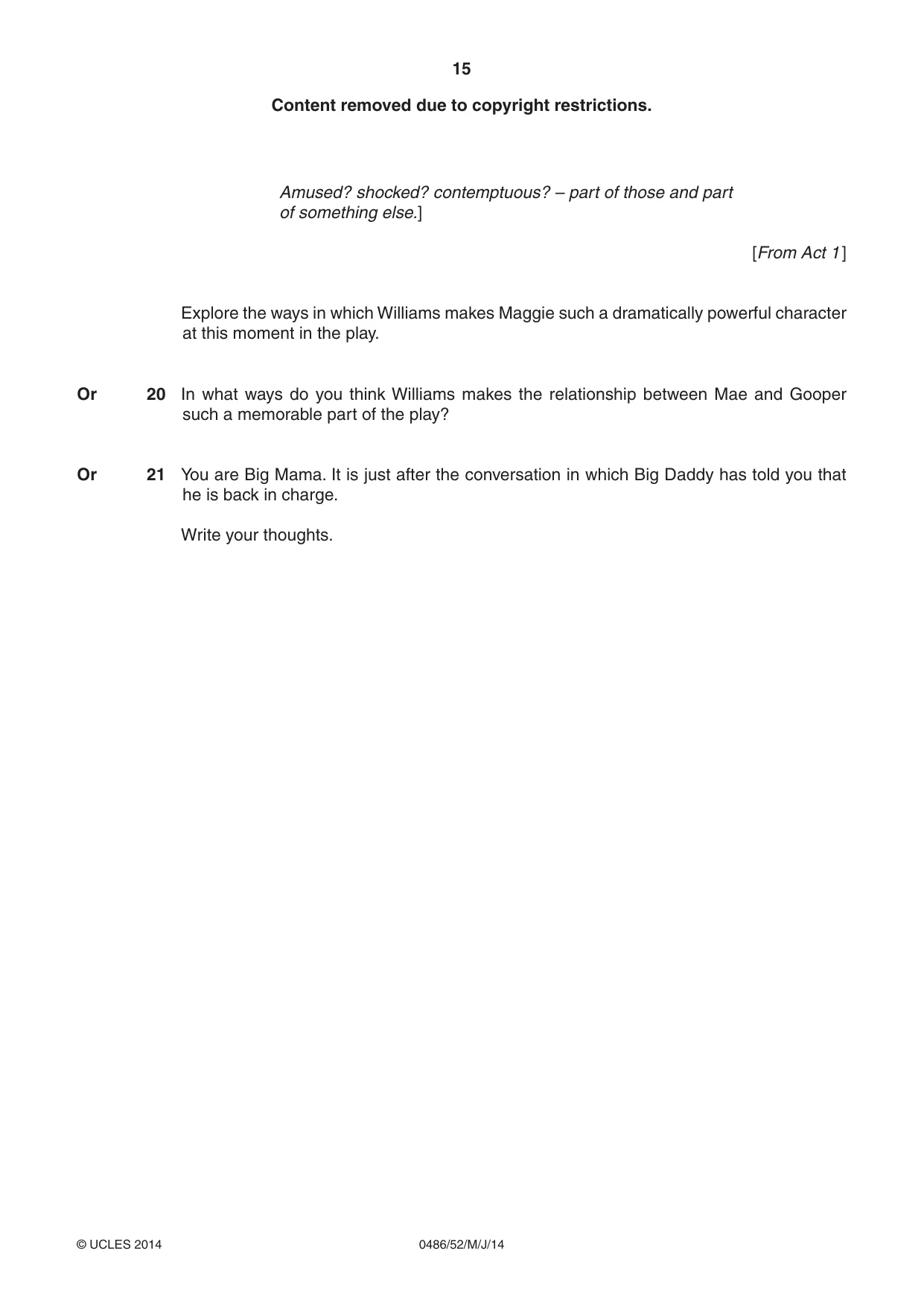 Cambridge IGCSE English - Literature 0486 2014 May/June Paper 5 · Variant 2 question paper, page 15 of 16