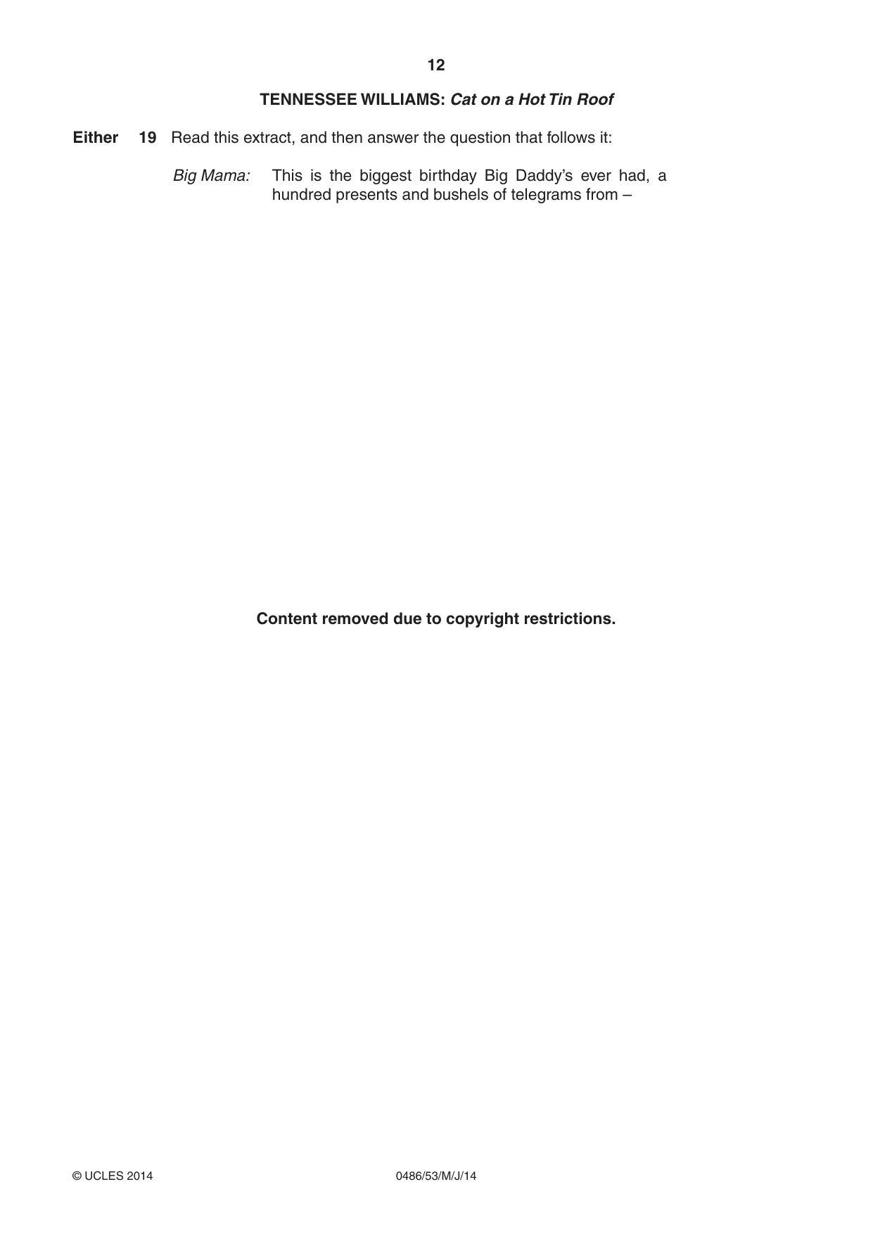 Cambridge IGCSE English - Literature 0486 2014 May/June Paper 5 · Variant 3 question paper, page 12 of 16