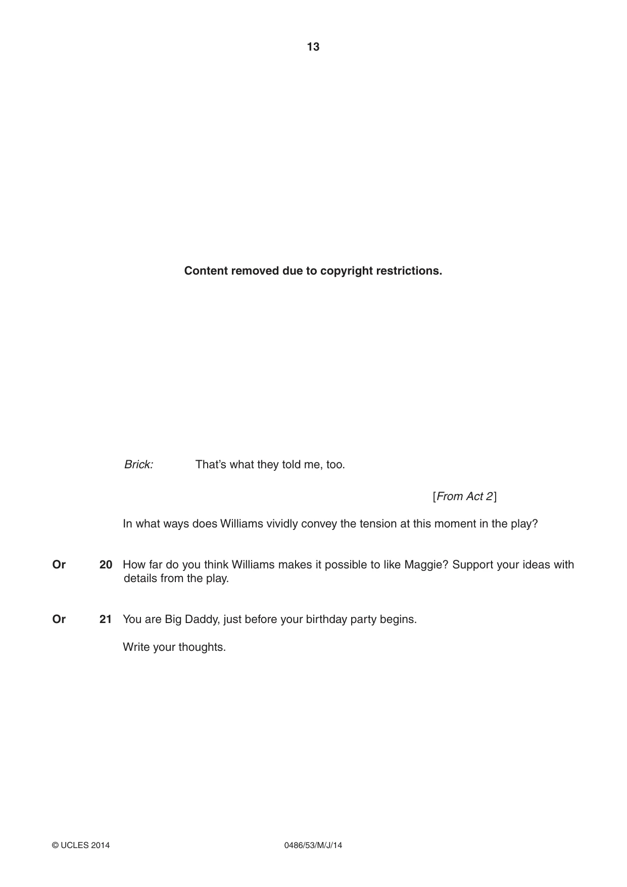Cambridge IGCSE English - Literature 0486 2014 May/June Paper 5 · Variant 3 question paper, page 13 of 16
