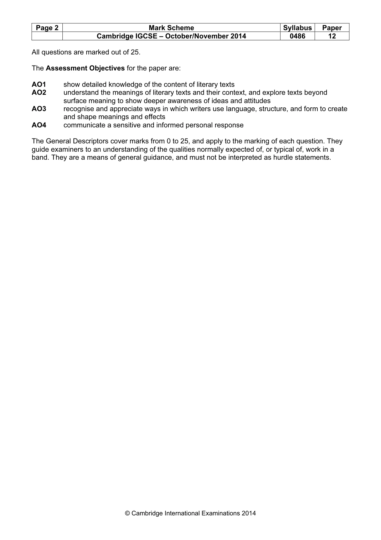Mark scheme, page 2 of 3