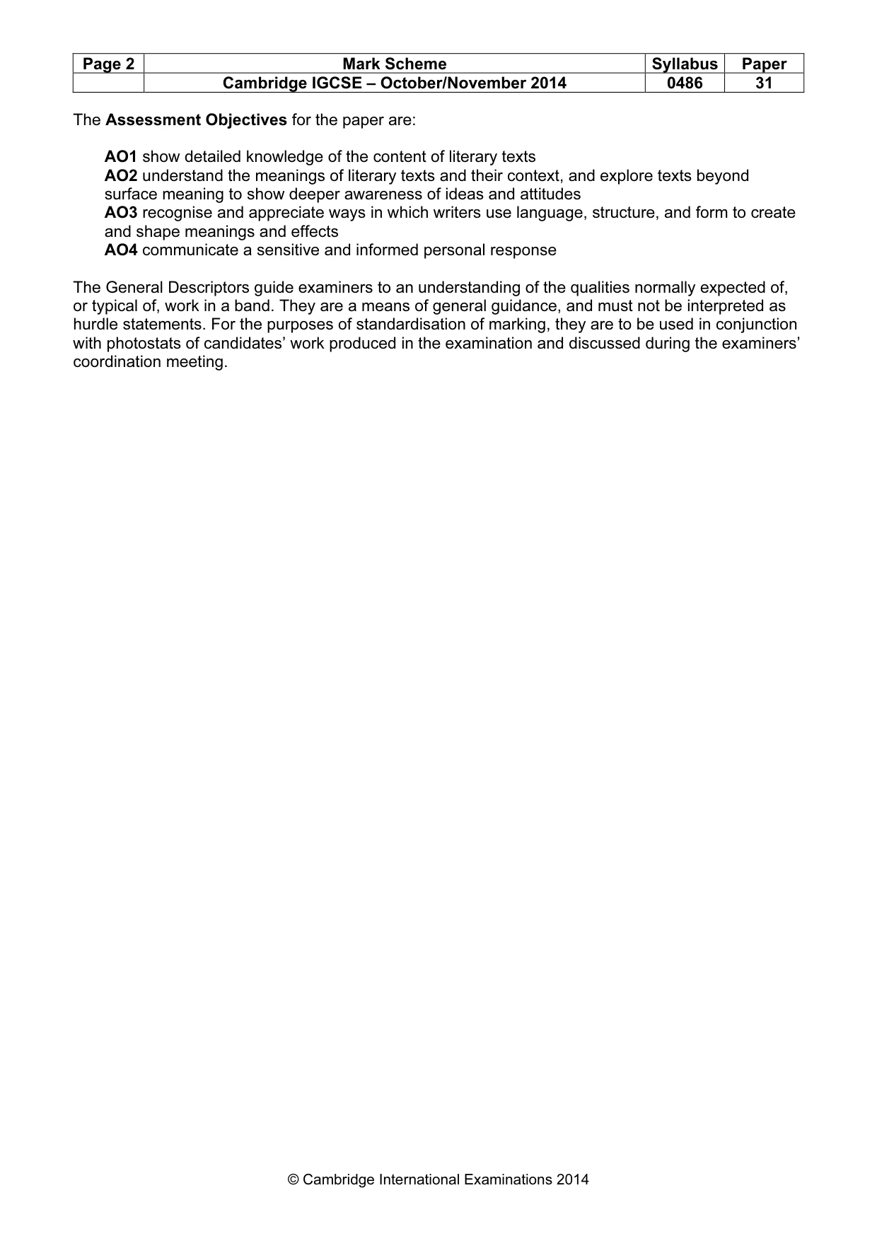 Mark scheme, page 2 of 3