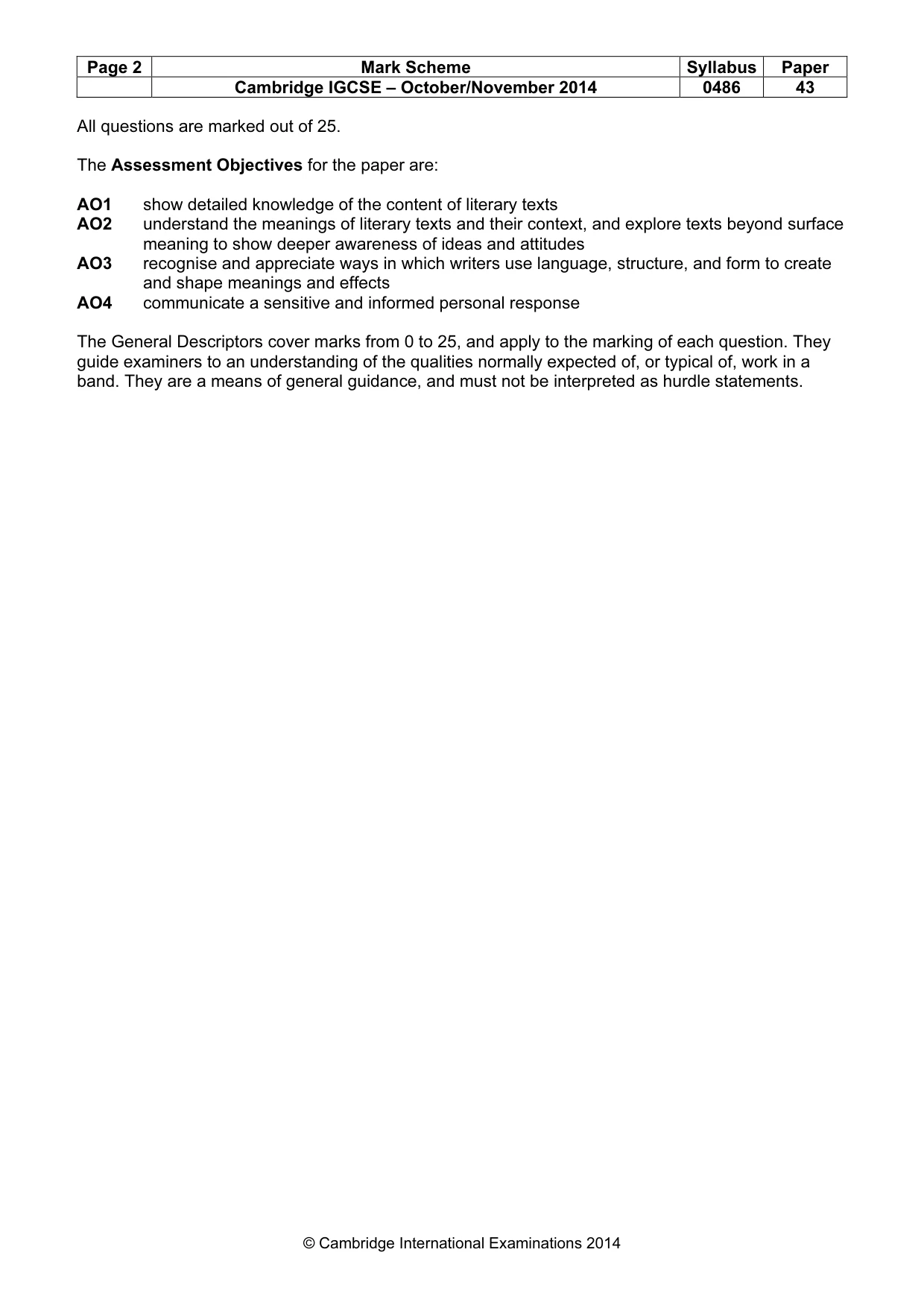 Mark scheme, page 2 of 3