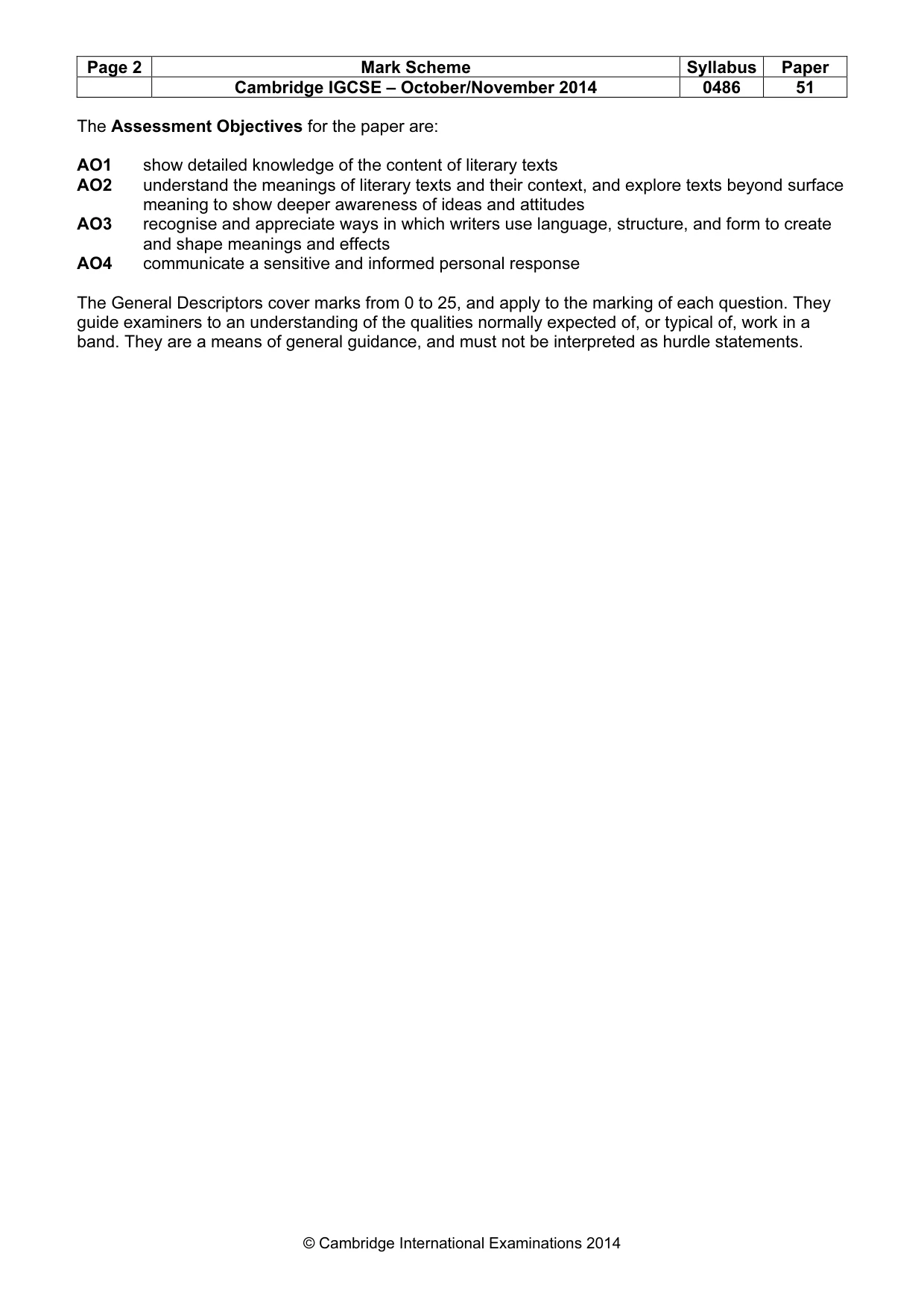Mark scheme, page 2 of 3