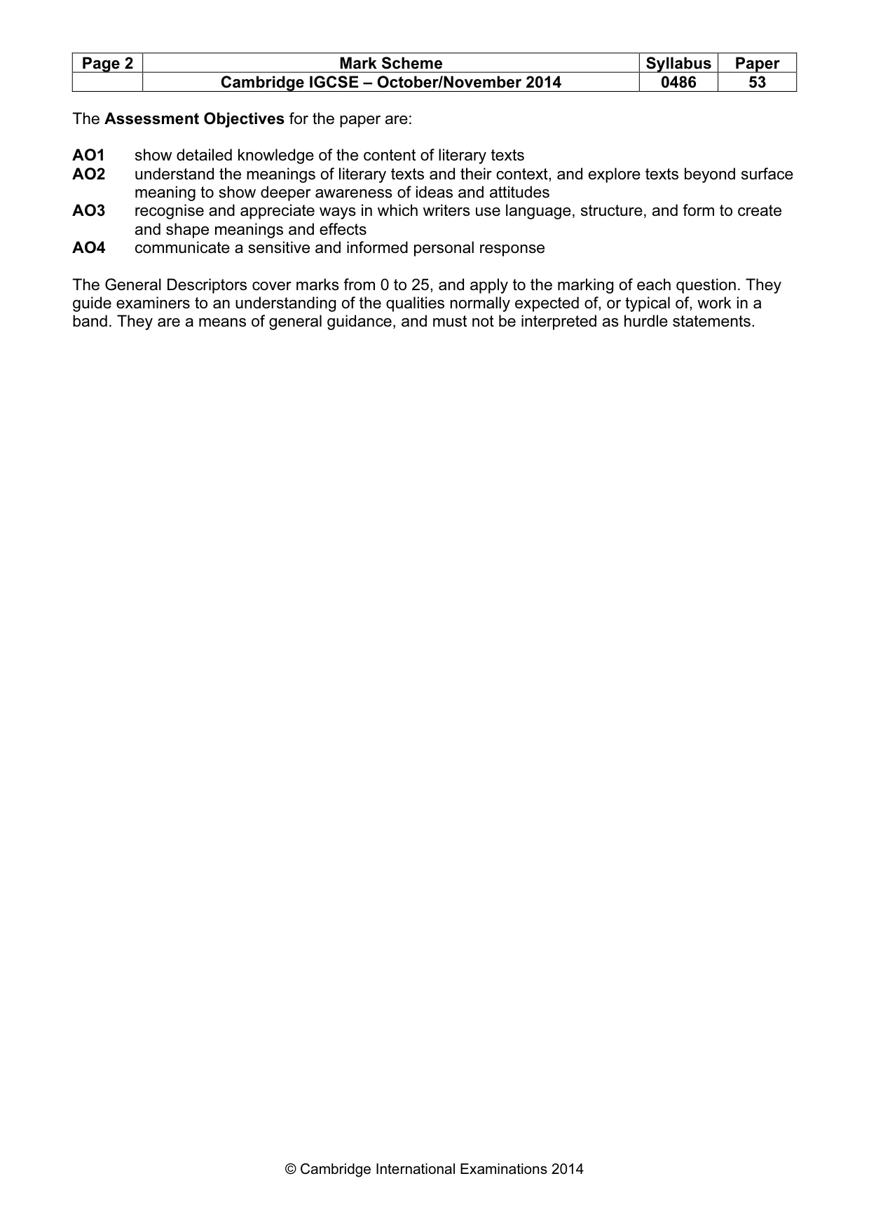 Mark scheme, page 2 of 3