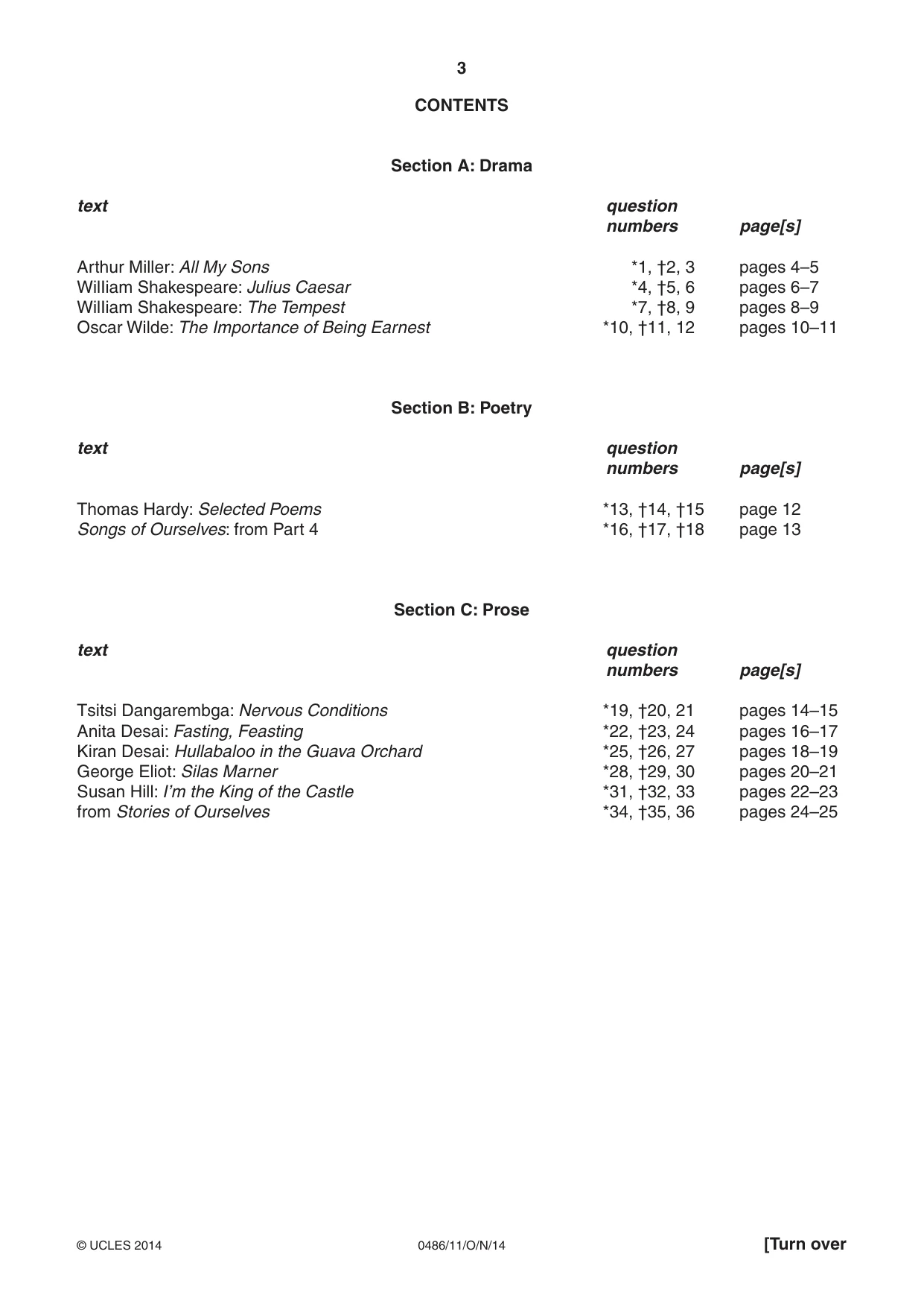 Cambridge IGCSE English - Literature 0486 2014 Oct/Nov Paper 1 · Variant 1 question paper, page 3 of 28