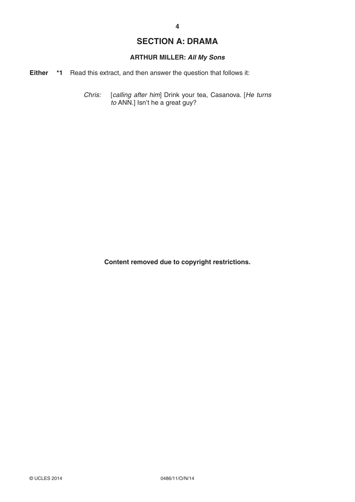 Cambridge IGCSE English - Literature 0486 2014 Oct/Nov Paper 1 · Variant 1 question paper, page 4 of 28