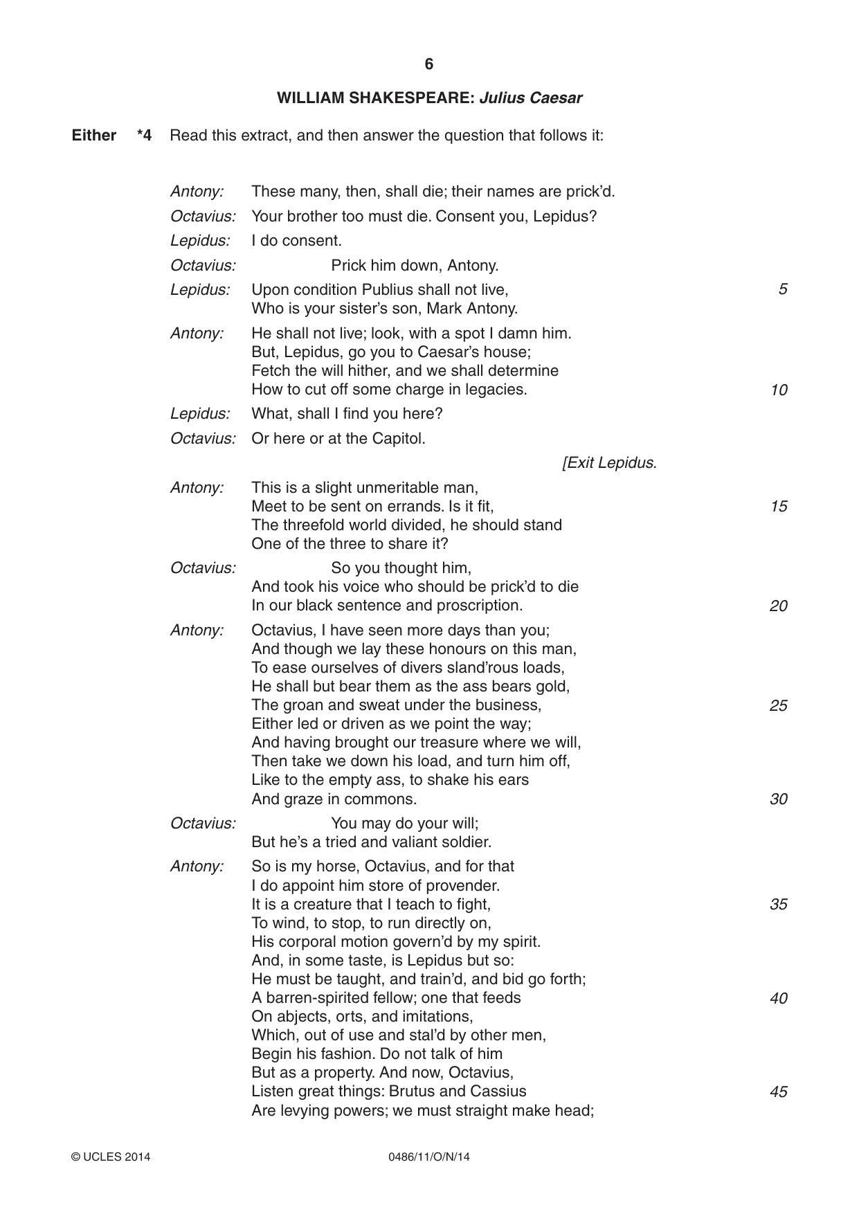 Cambridge IGCSE English - Literature 0486 2014 Oct/Nov Paper 1 · Variant 1 question paper, page 6 of 28
