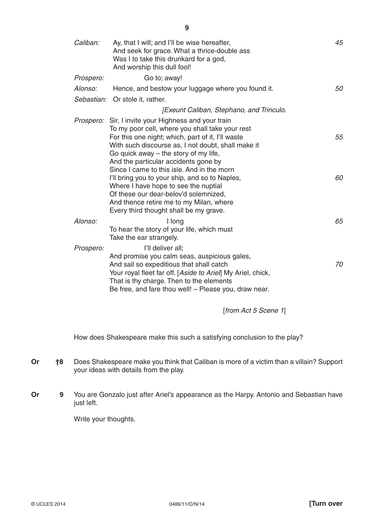 Cambridge IGCSE English - Literature 0486 2014 Oct/Nov Paper 1 · Variant 1 question paper, page 9 of 28
