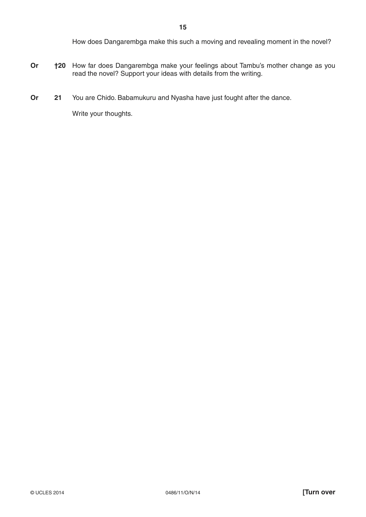 Cambridge IGCSE English - Literature 0486 2014 Oct/Nov Paper 1 · Variant 1 question paper, page 15 of 28
