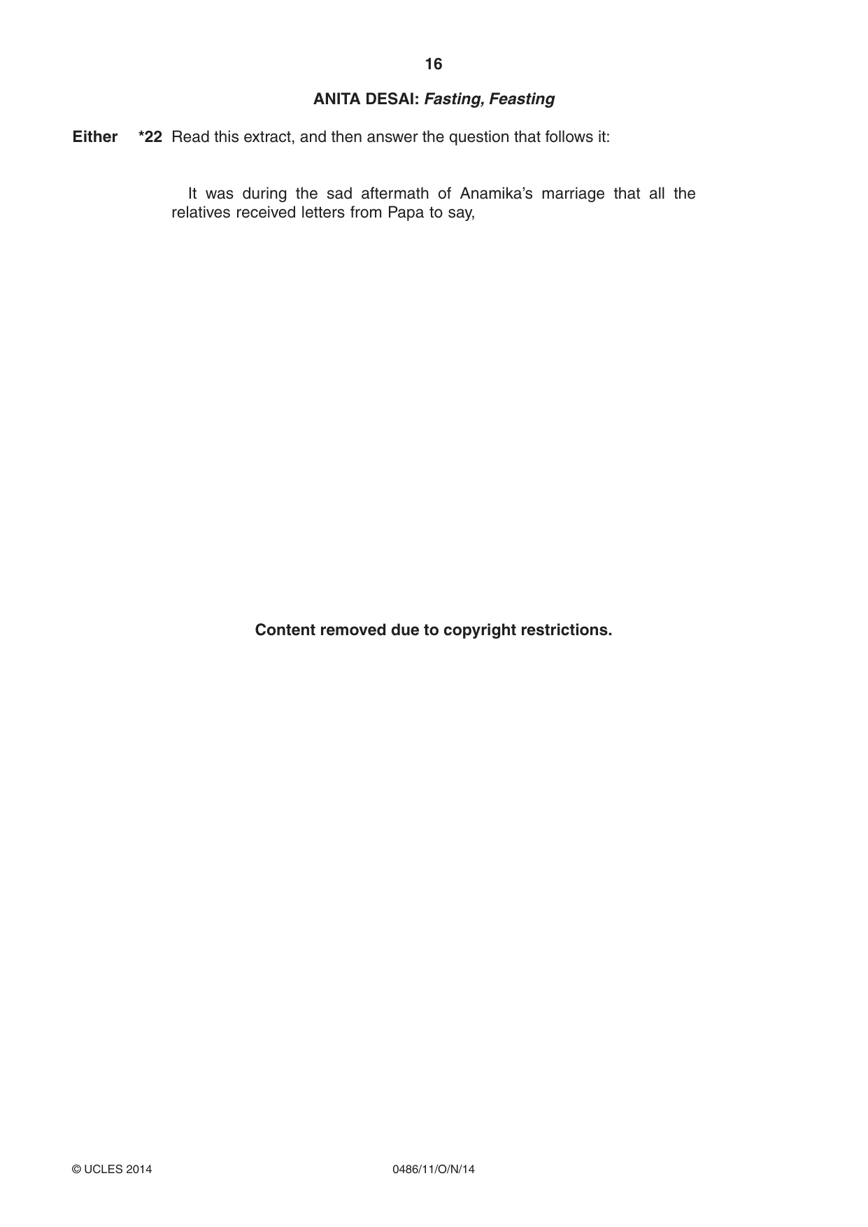 Cambridge IGCSE English - Literature 0486 2014 Oct/Nov Paper 1 · Variant 1 question paper, page 16 of 28
