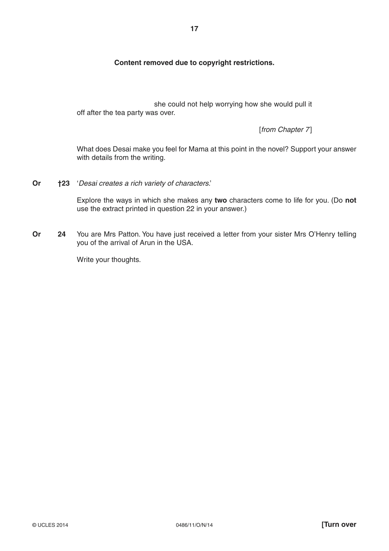 Cambridge IGCSE English - Literature 0486 2014 Oct/Nov Paper 1 · Variant 1 question paper, page 17 of 28