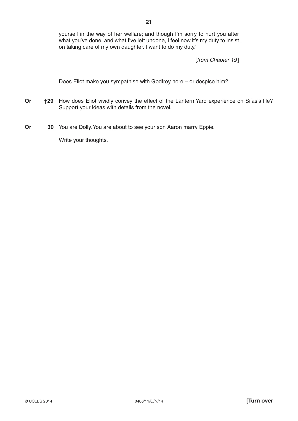 Cambridge IGCSE English - Literature 0486 2014 Oct/Nov Paper 1 · Variant 1 question paper, page 21 of 28
