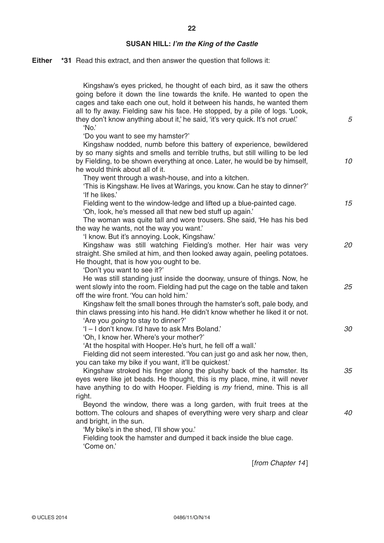 Cambridge IGCSE English - Literature 0486 2014 Oct/Nov Paper 1 · Variant 1 question paper, page 22 of 28