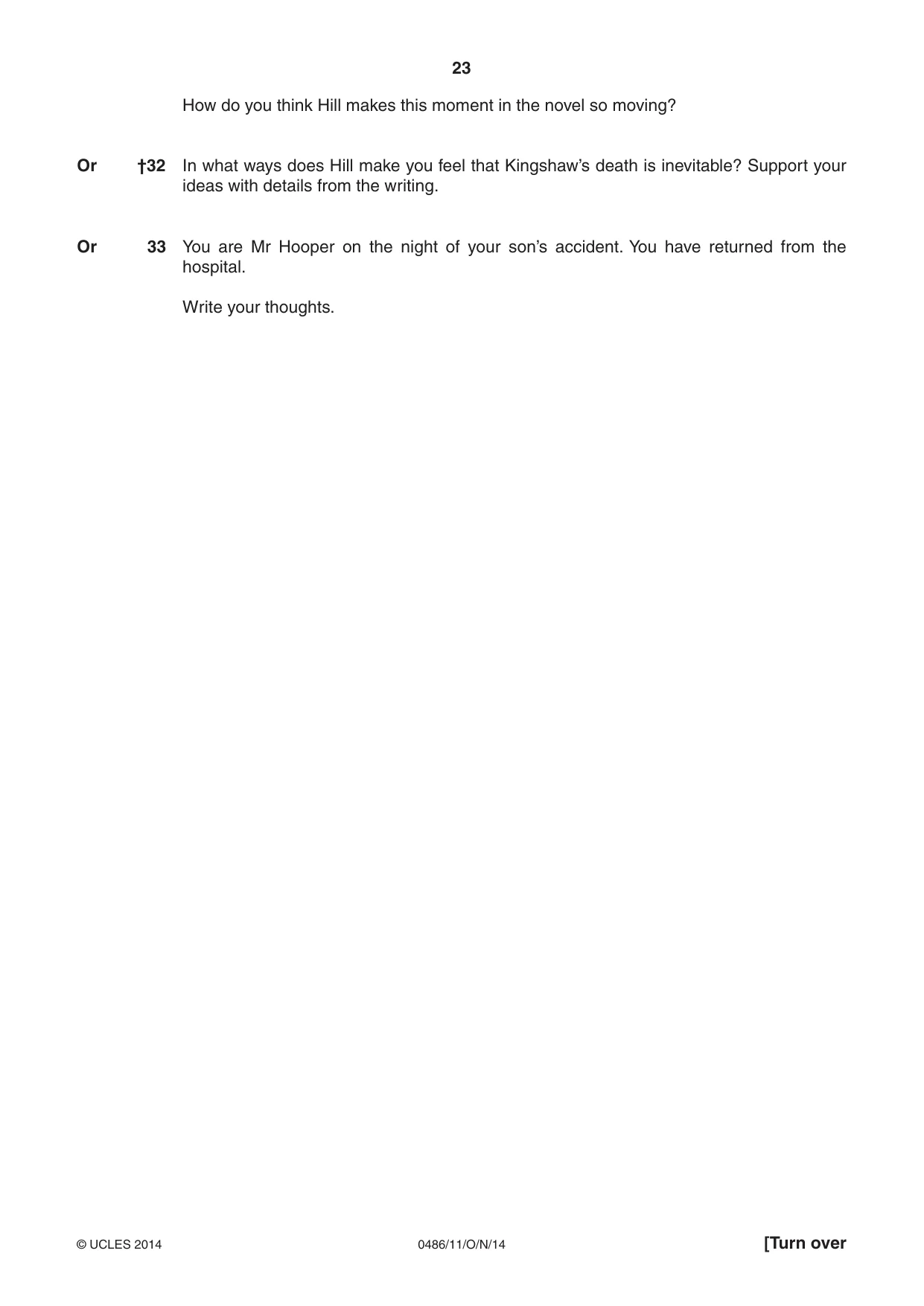 Cambridge IGCSE English - Literature 0486 2014 Oct/Nov Paper 1 · Variant 1 question paper, page 23 of 28