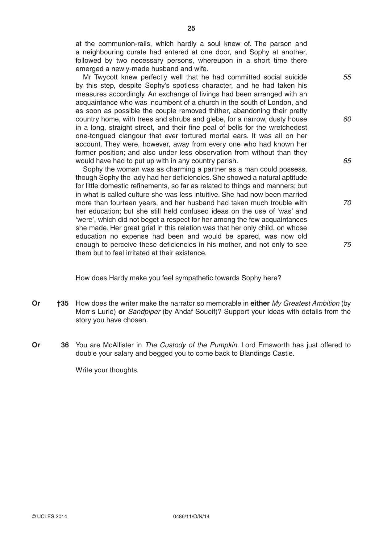 Cambridge IGCSE English - Literature 0486 2014 Oct/Nov Paper 1 · Variant 1 question paper, page 25 of 28