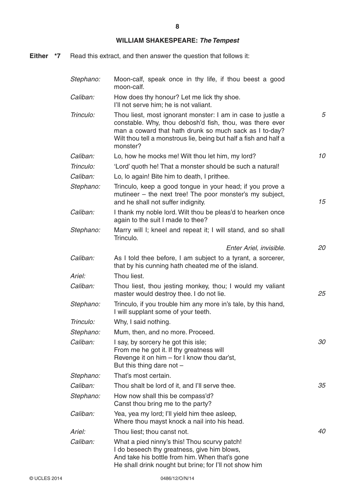 Cambridge IGCSE English - Literature 0486 2014 Oct/Nov Paper 1 · Variant 2 question paper, page 8 of 28