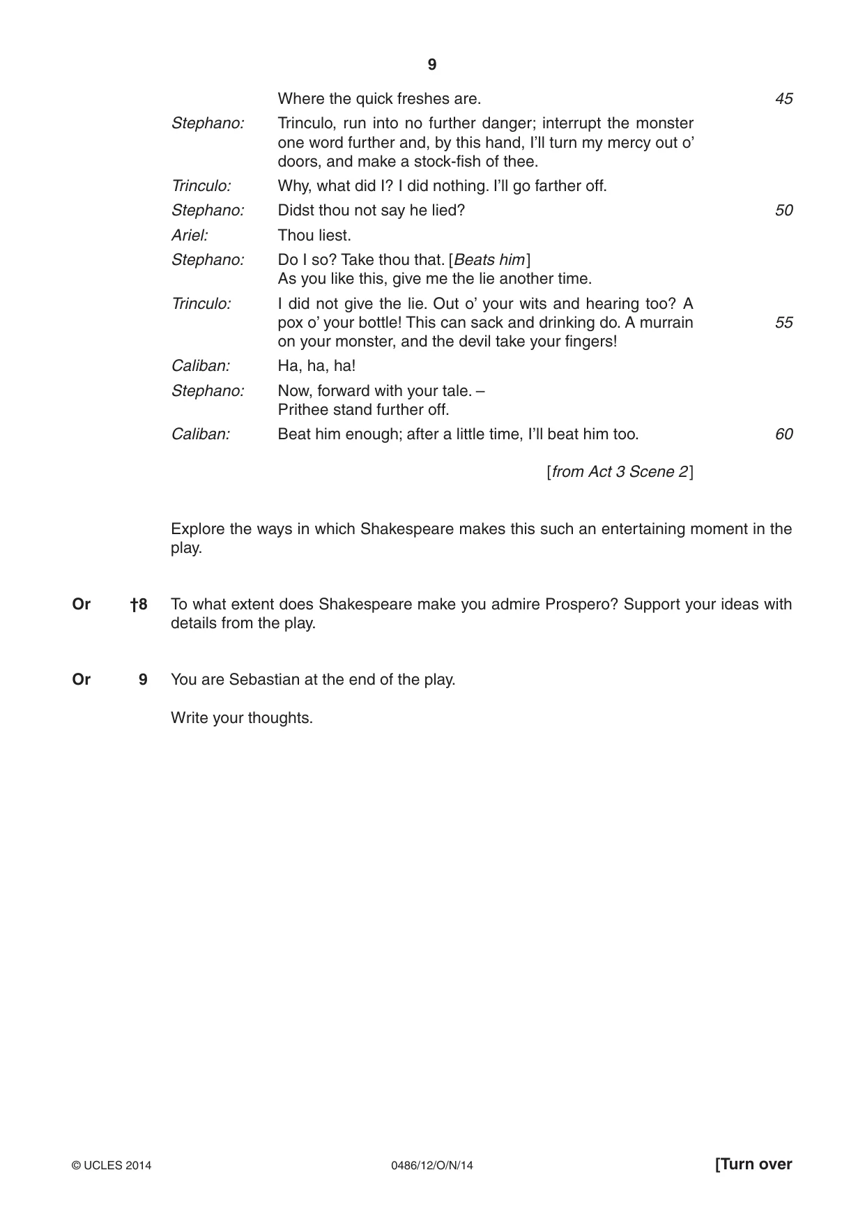 Cambridge IGCSE English - Literature 0486 2014 Oct/Nov Paper 1 · Variant 2 question paper, page 9 of 28