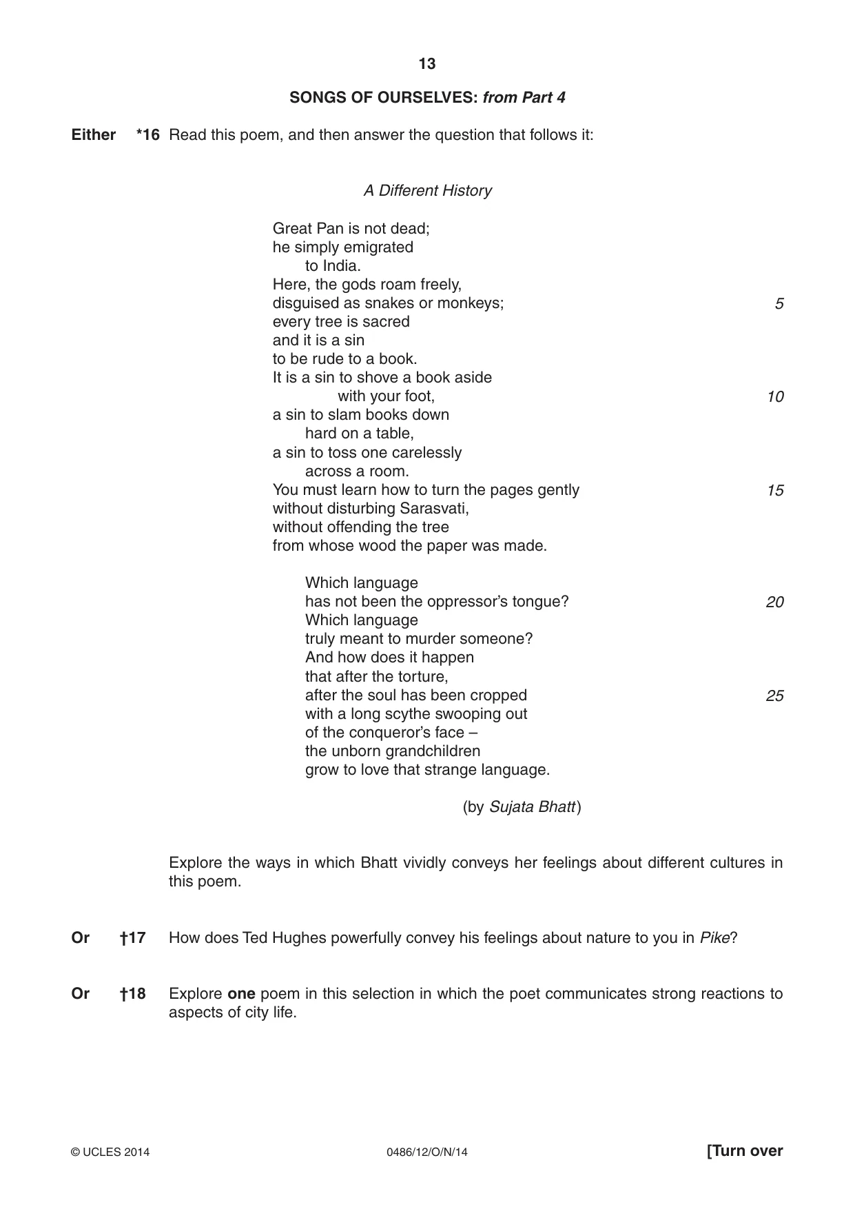 Cambridge IGCSE English - Literature 0486 2014 Oct/Nov Paper 1 · Variant 2 question paper, page 13 of 28