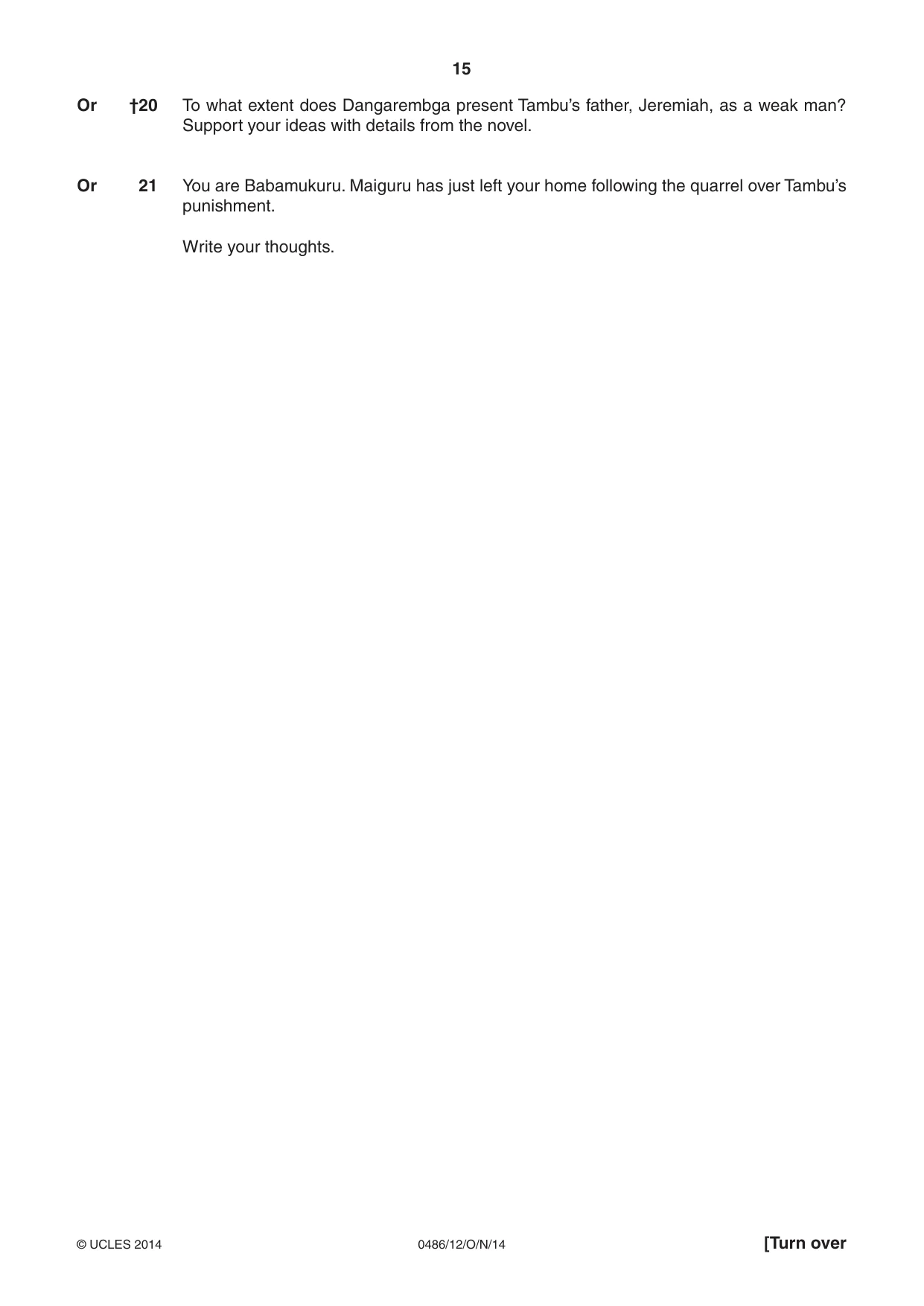 Cambridge IGCSE English - Literature 0486 2014 Oct/Nov Paper 1 · Variant 2 question paper, page 15 of 28