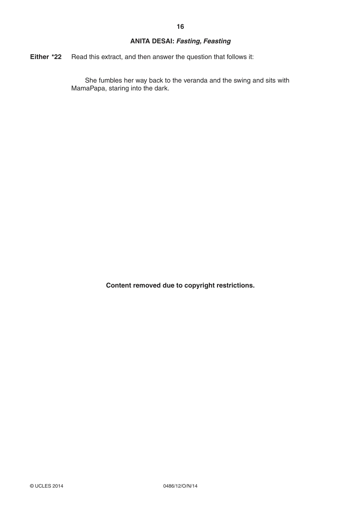 Cambridge IGCSE English - Literature 0486 2014 Oct/Nov Paper 1 · Variant 2 question paper, page 16 of 28
