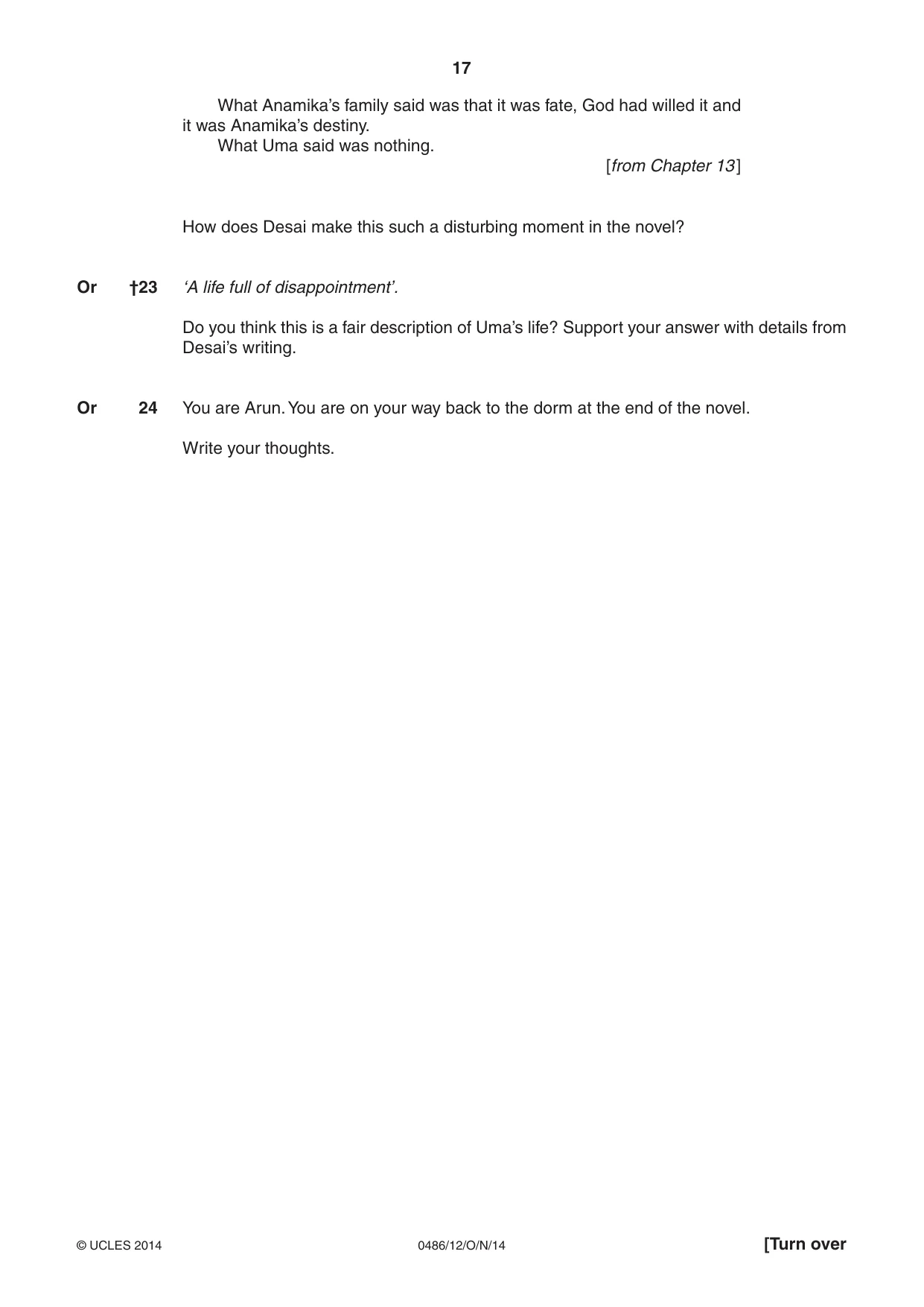 Cambridge IGCSE English - Literature 0486 2014 Oct/Nov Paper 1 · Variant 2 question paper, page 17 of 28