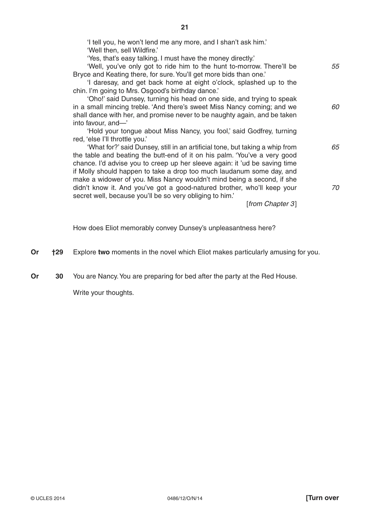Cambridge IGCSE English - Literature 0486 2014 Oct/Nov Paper 1 · Variant 2 question paper, page 21 of 28