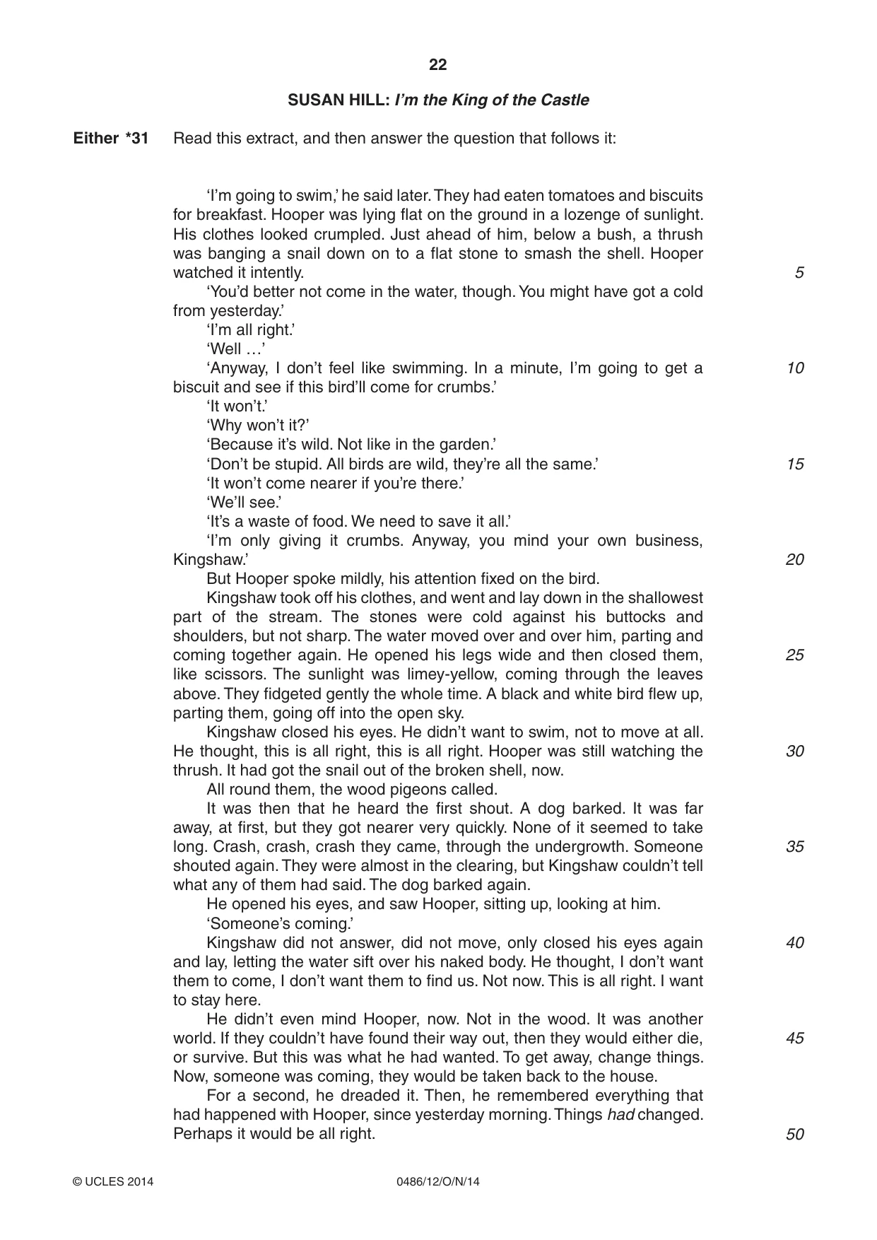 Cambridge IGCSE English - Literature 0486 2014 Oct/Nov Paper 1 · Variant 2 question paper, page 22 of 28
