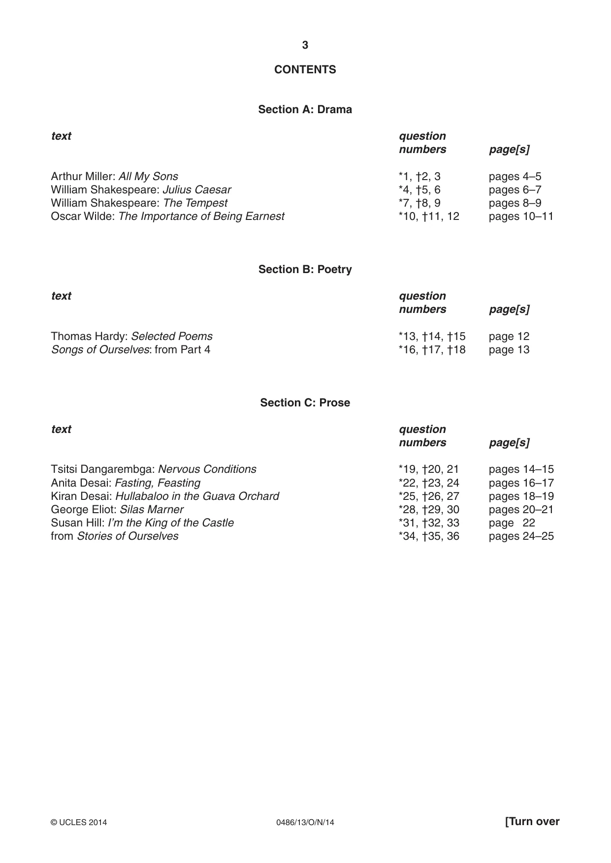 Cambridge IGCSE English - Literature 0486 2014 Oct/Nov Paper 1 · Variant 3 question paper, page 3 of 28