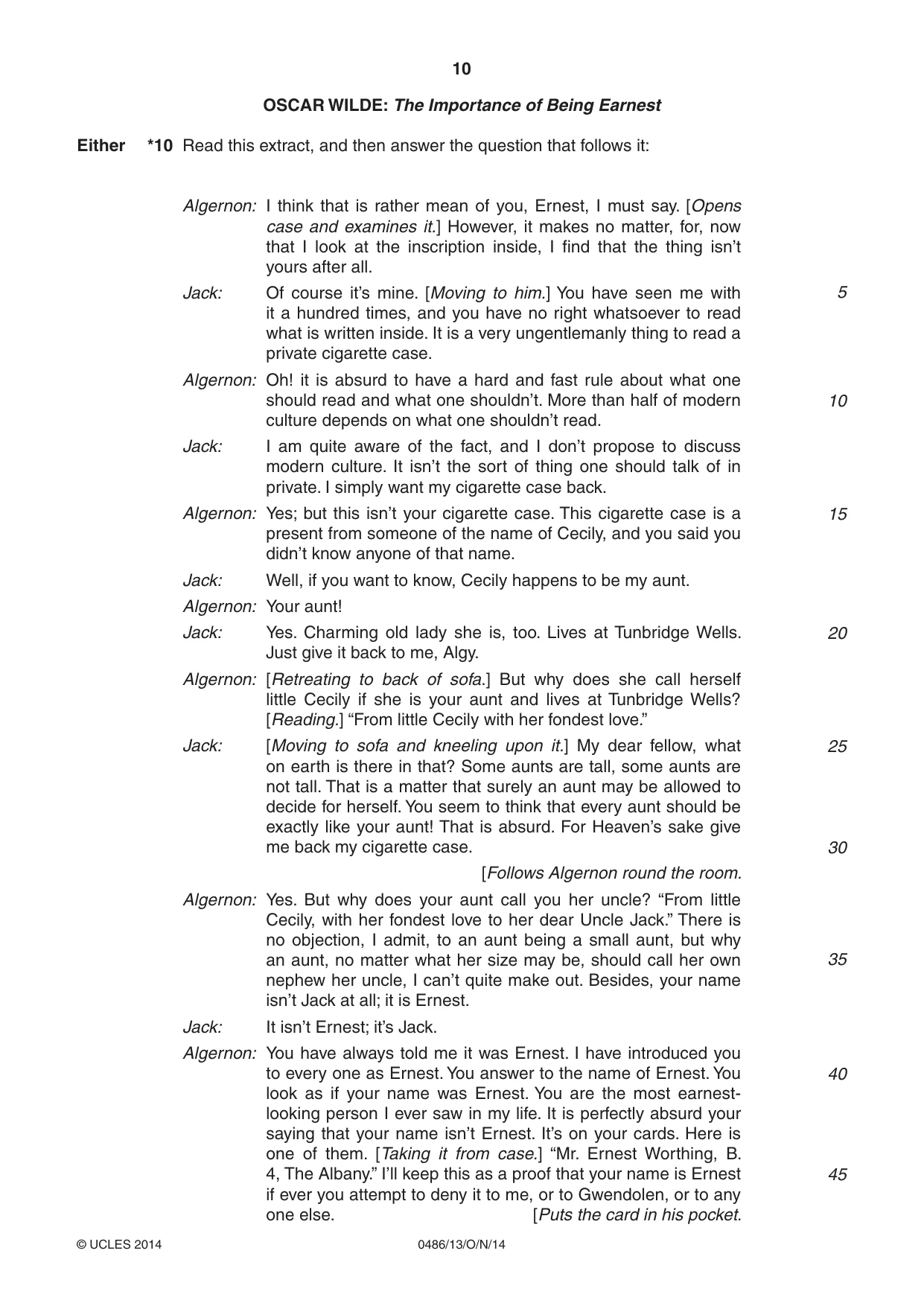 Cambridge IGCSE English - Literature 0486 2014 Oct/Nov Paper 1 · Variant 3 question paper, page 10 of 28