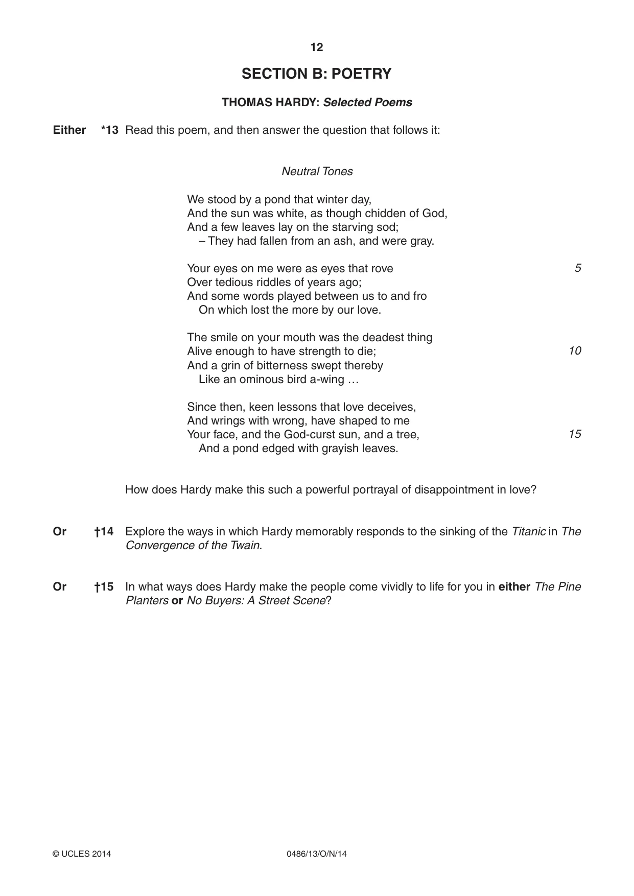 Cambridge IGCSE English - Literature 0486 2014 Oct/Nov Paper 1 · Variant 3 question paper, page 12 of 28