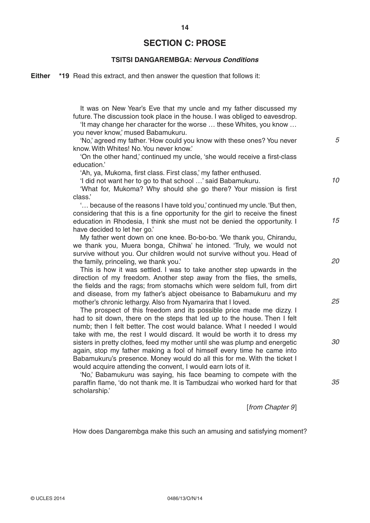 Cambridge IGCSE English - Literature 0486 2014 Oct/Nov Paper 1 · Variant 3 question paper, page 14 of 28