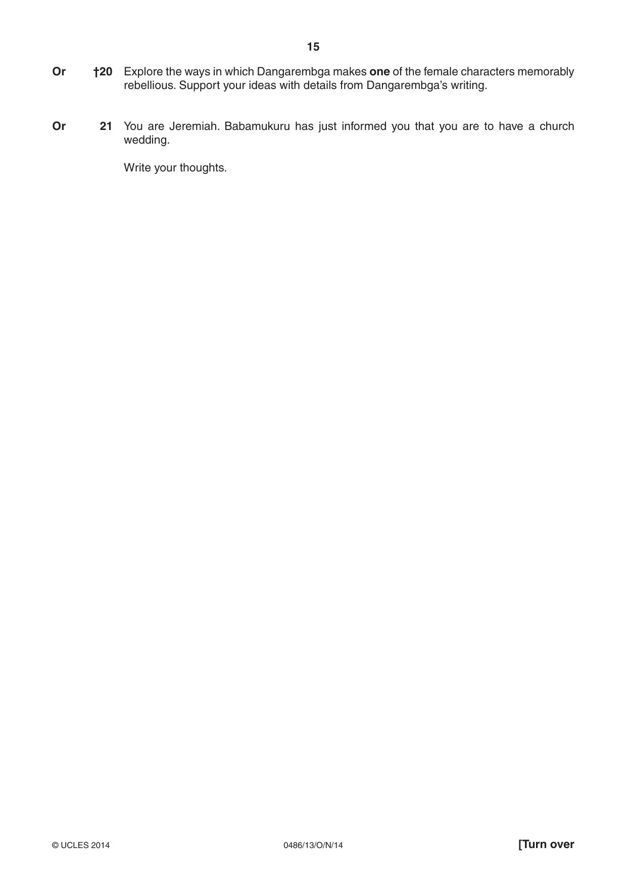 Cambridge IGCSE English - Literature 0486 2014 Oct/Nov Paper 1 · Variant 3 question paper, page 15 of 28