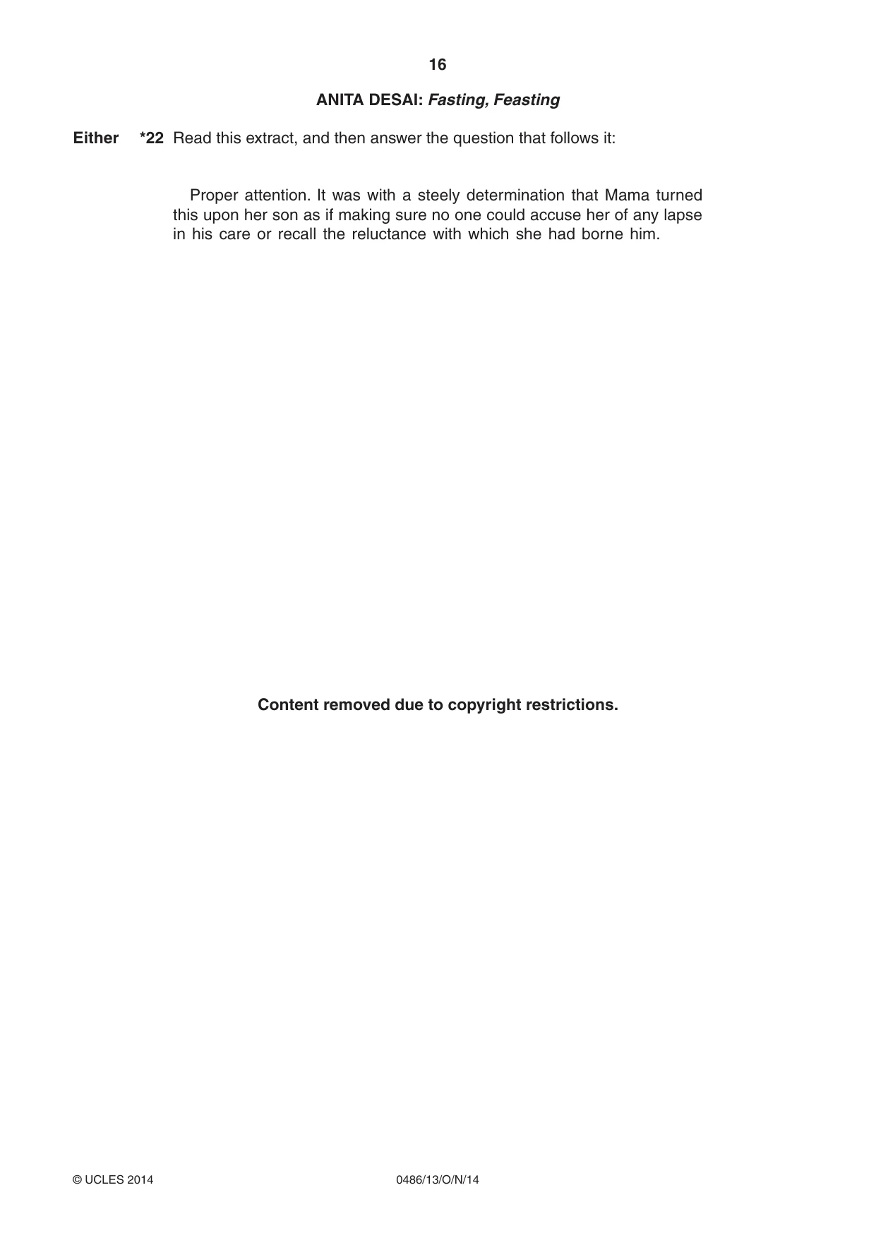Cambridge IGCSE English - Literature 0486 2014 Oct/Nov Paper 1 · Variant 3 question paper, page 16 of 28