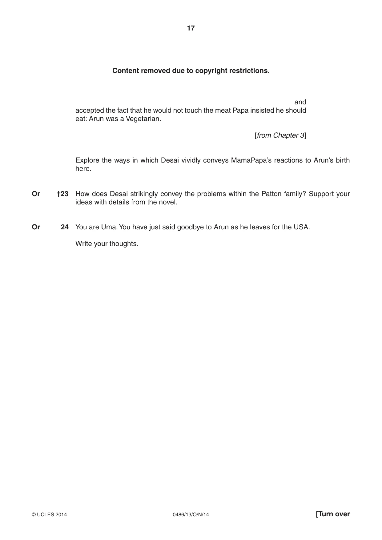Cambridge IGCSE English - Literature 0486 2014 Oct/Nov Paper 1 · Variant 3 question paper, page 17 of 28